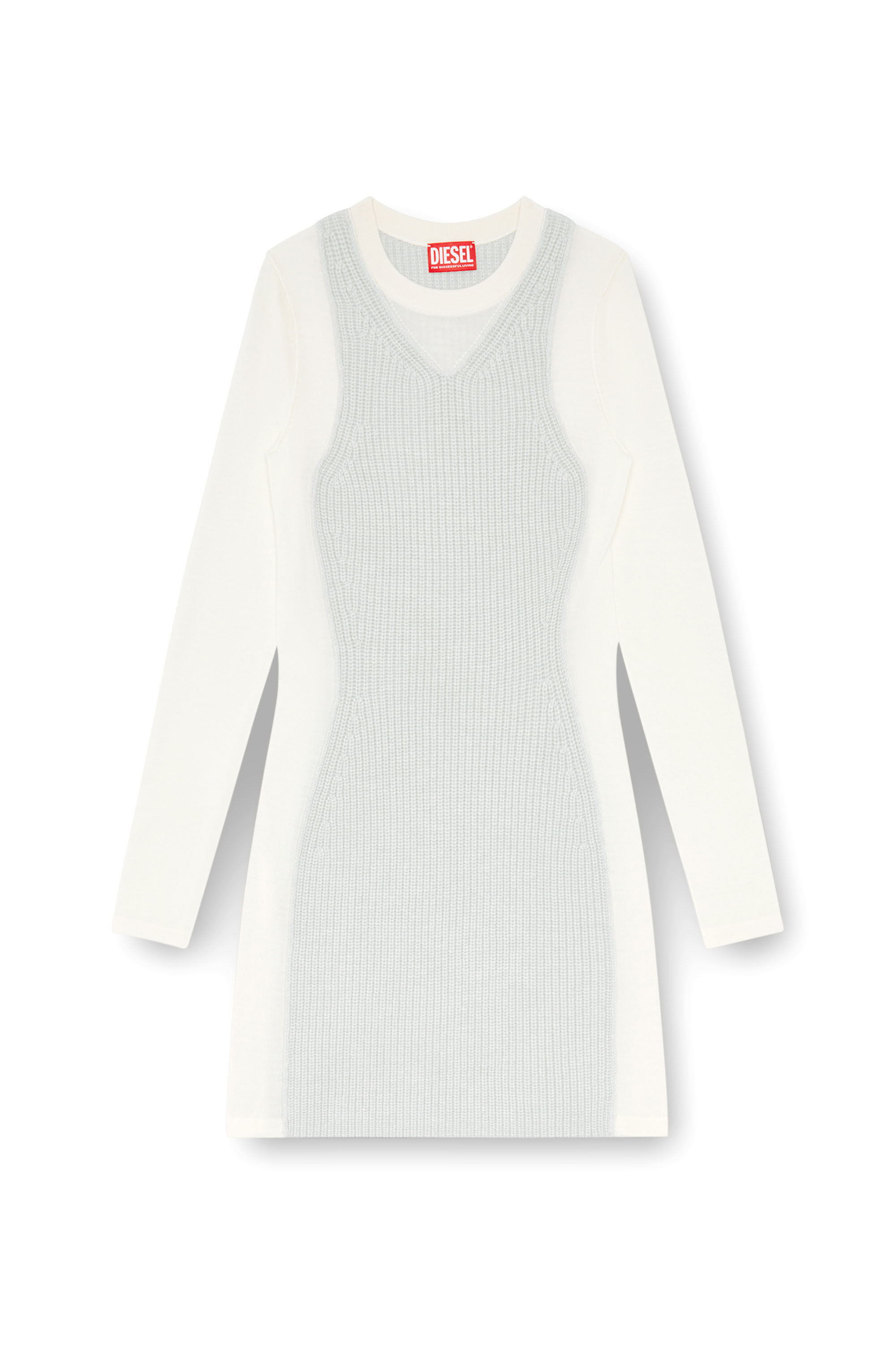 Diesel - M-ARENA, Femme Robe courte en maille à effet superposé in Blanc - Image 2