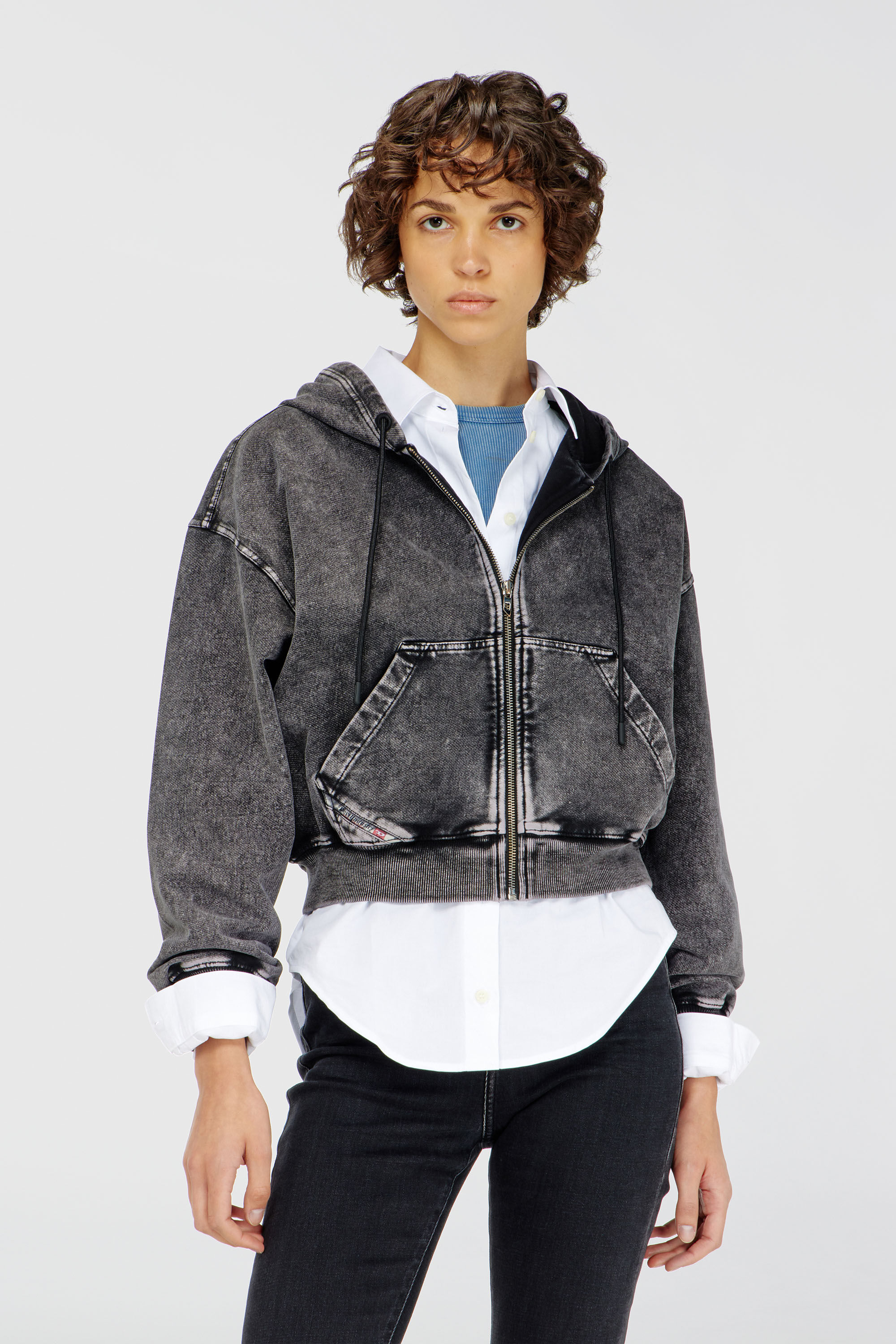 Diesel - F-ELYCY-AA2, Damen Hoodie mit Denim-Effekt in Dunkelgrau - 3