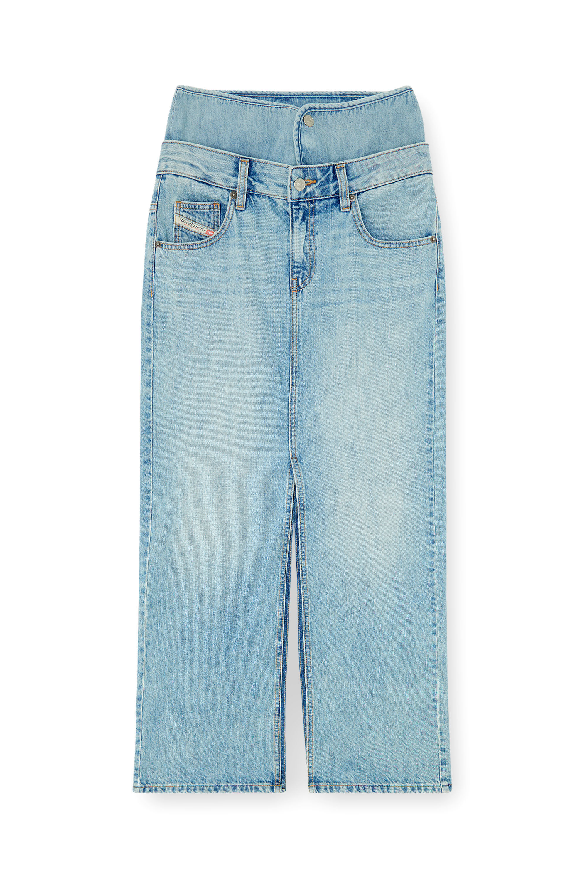 Diesel - DE-SPIVEY, Jupe longue en denim effet jean avec fentes Femme in ToBeDefined - 2