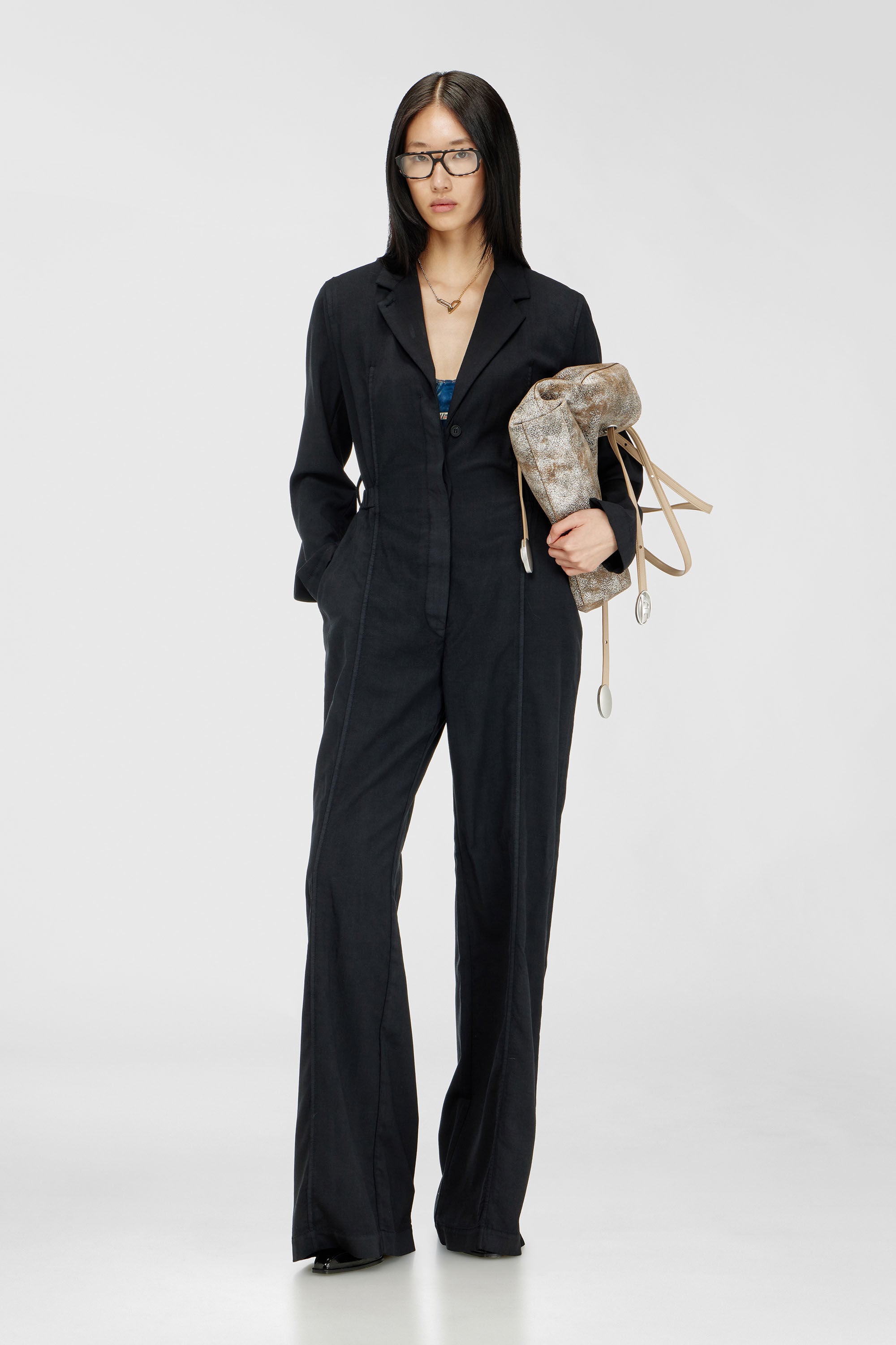 Diesel - J-AEL, Tuta blazer con cintura in stretch wool Donna in Nero - 1