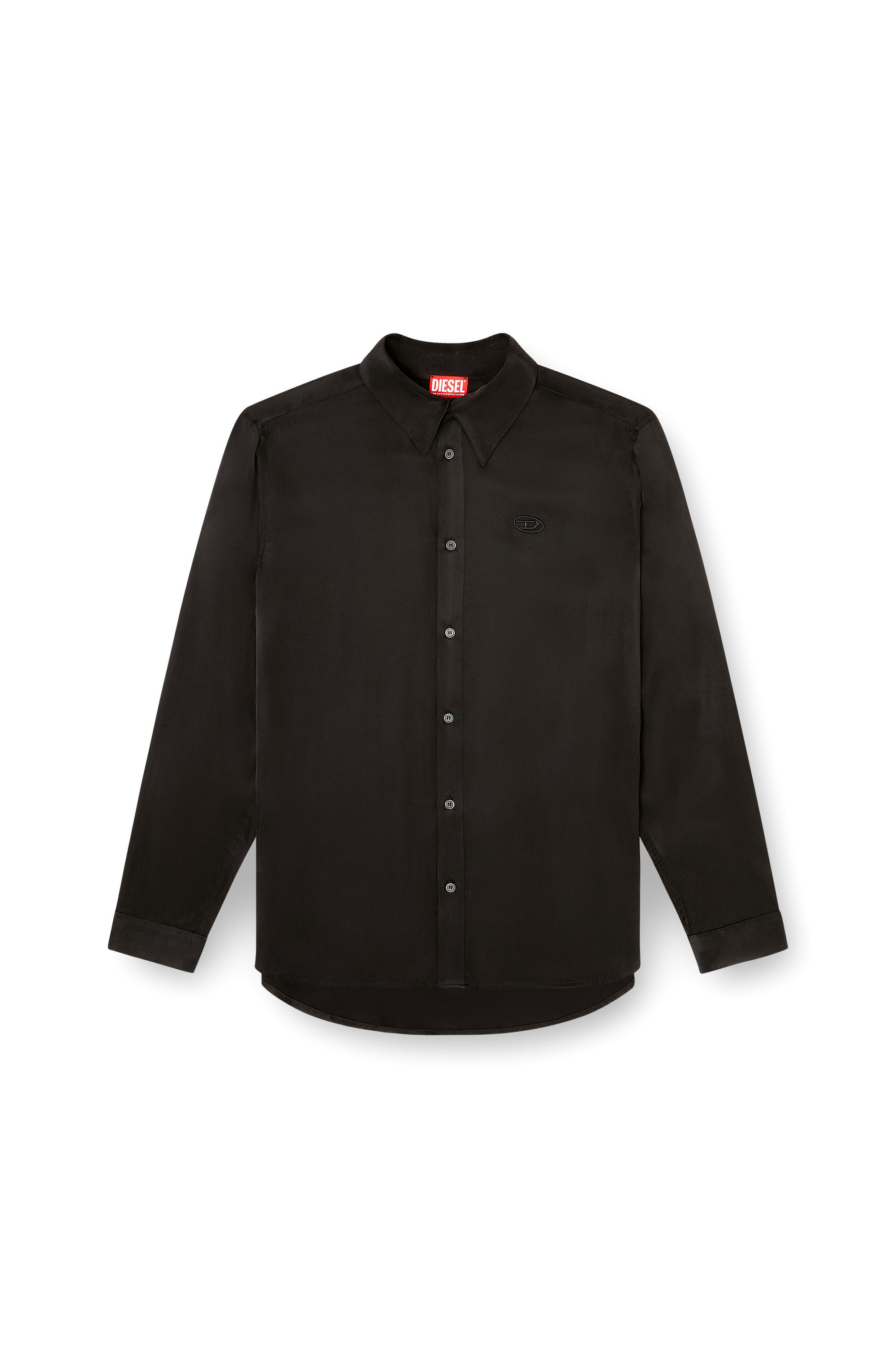 Diesel - S-SIMPLY-AJFU, Camicia in cupro con logo ricamato Uomo in Nero - 2