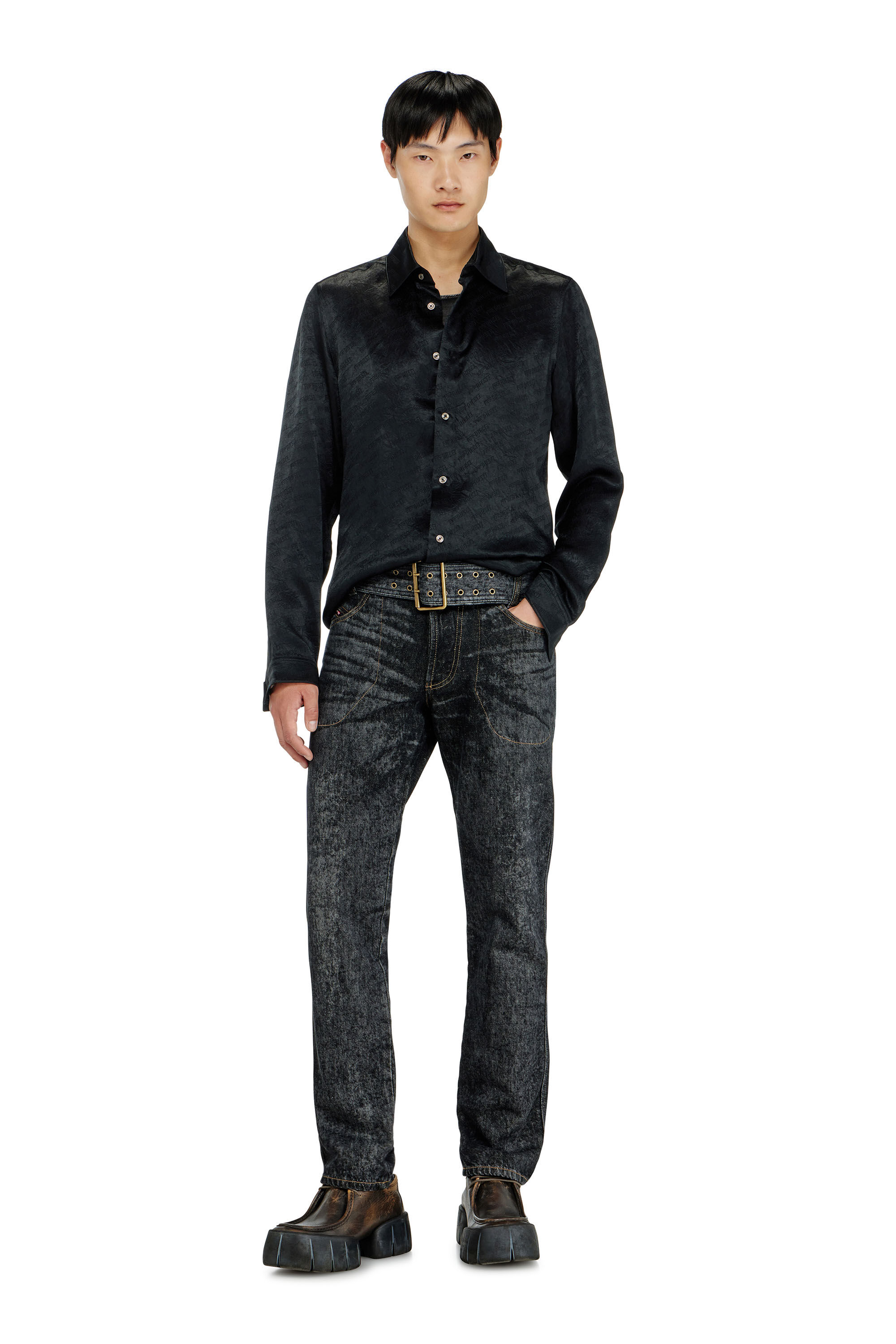 Diesel - S-KINNY-EFBZ, Camicia in raso crinkle jacquard con logo Uomo in ToBeDefined - 1