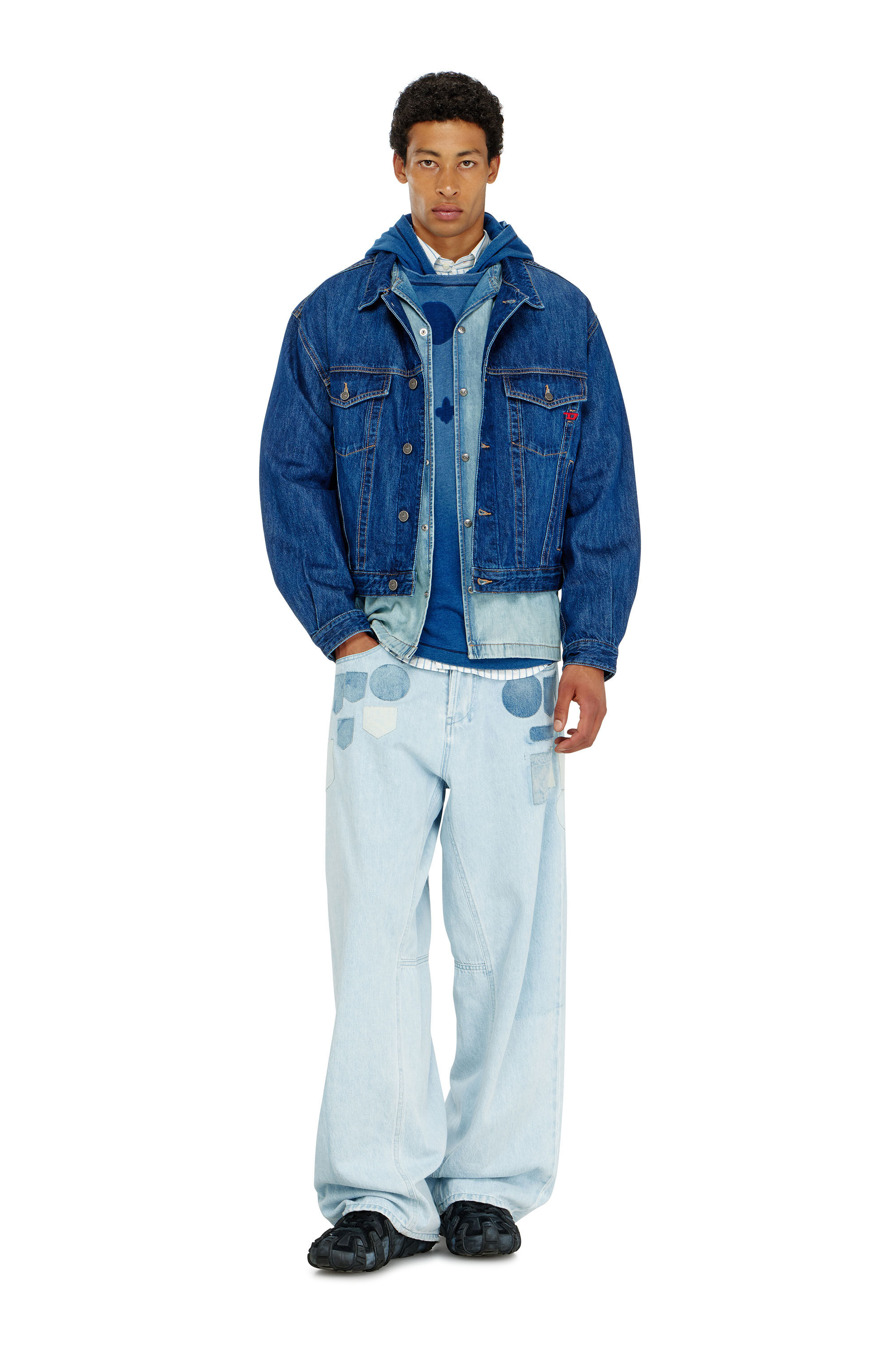 Diesel - T-NOX-LS-HOOD, Herren Langarmshirt mit Kapuze und Schatteneffekt-Patches in null - 1