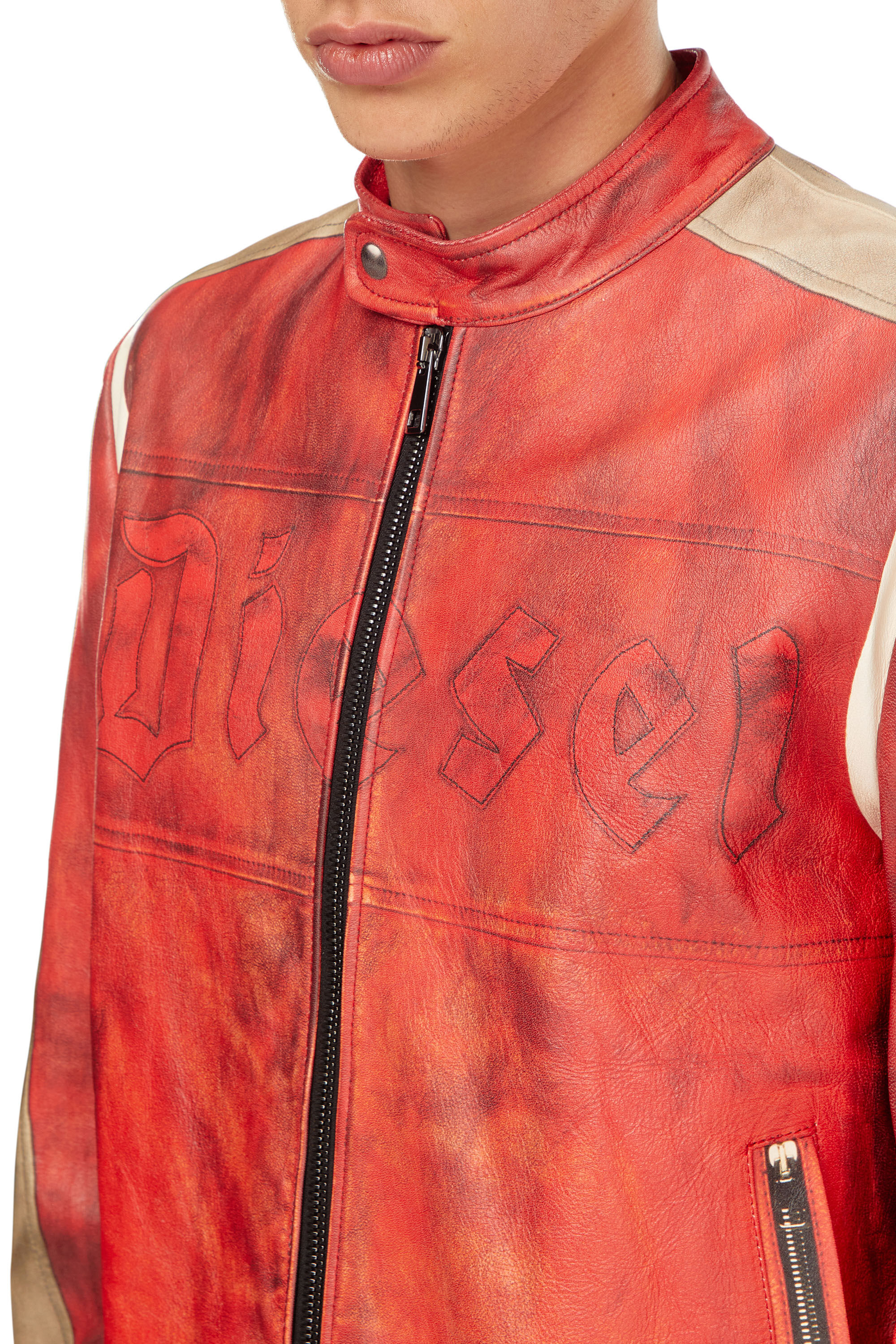 Diesel - L-RUSCHA, Uomo Giacca biker in pelle effetto dirty in Rosso - Image 5