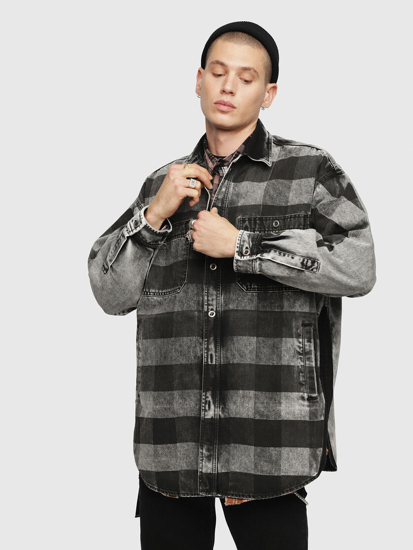 D Loren Uomo Camicione Lungo In Denim A Quadri Diesel