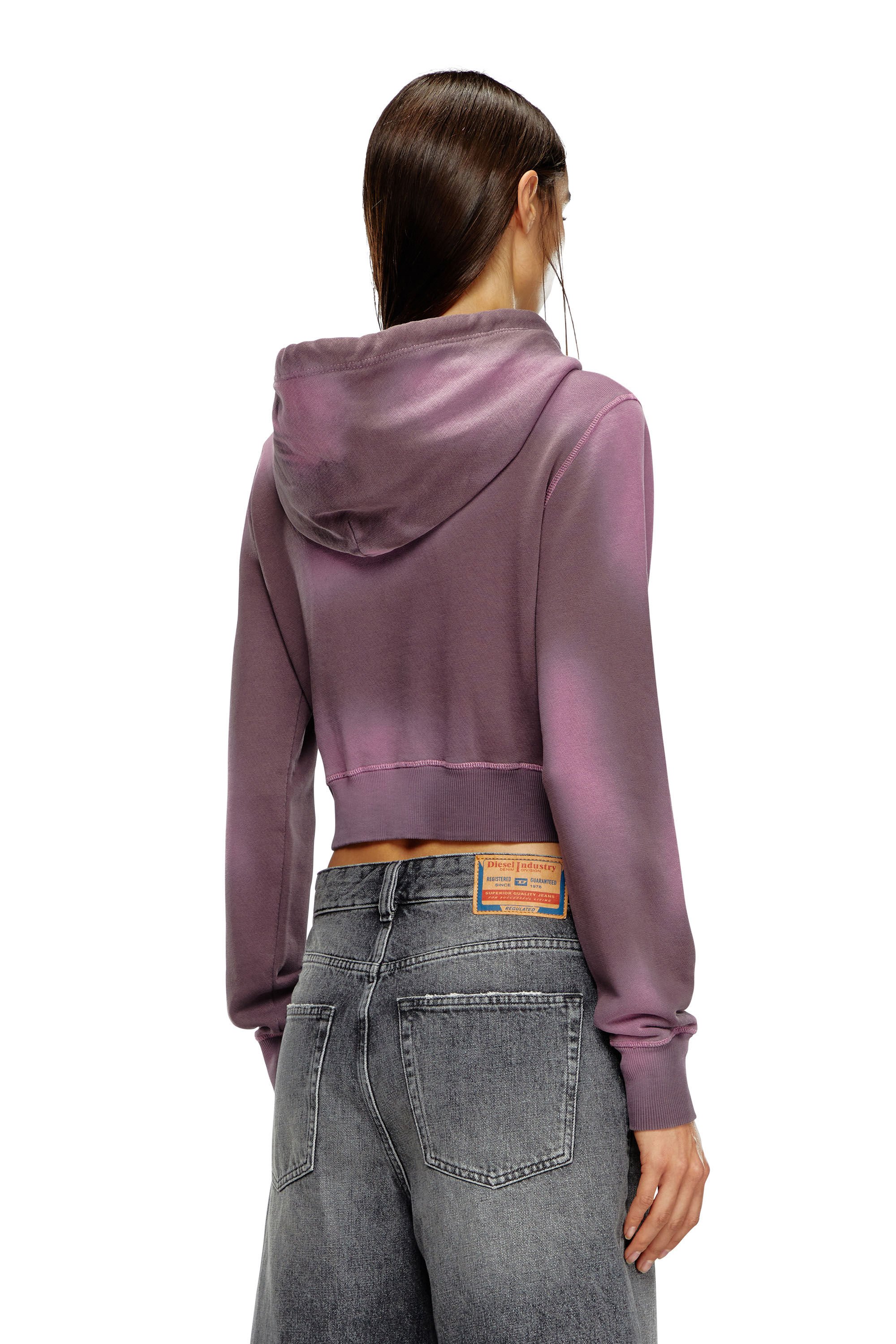 Diesel - F-SLIMMY-HOOD-P1, Femme Sweat-shirt à capuche surteint avec logo effiloché in Violet - Image 4