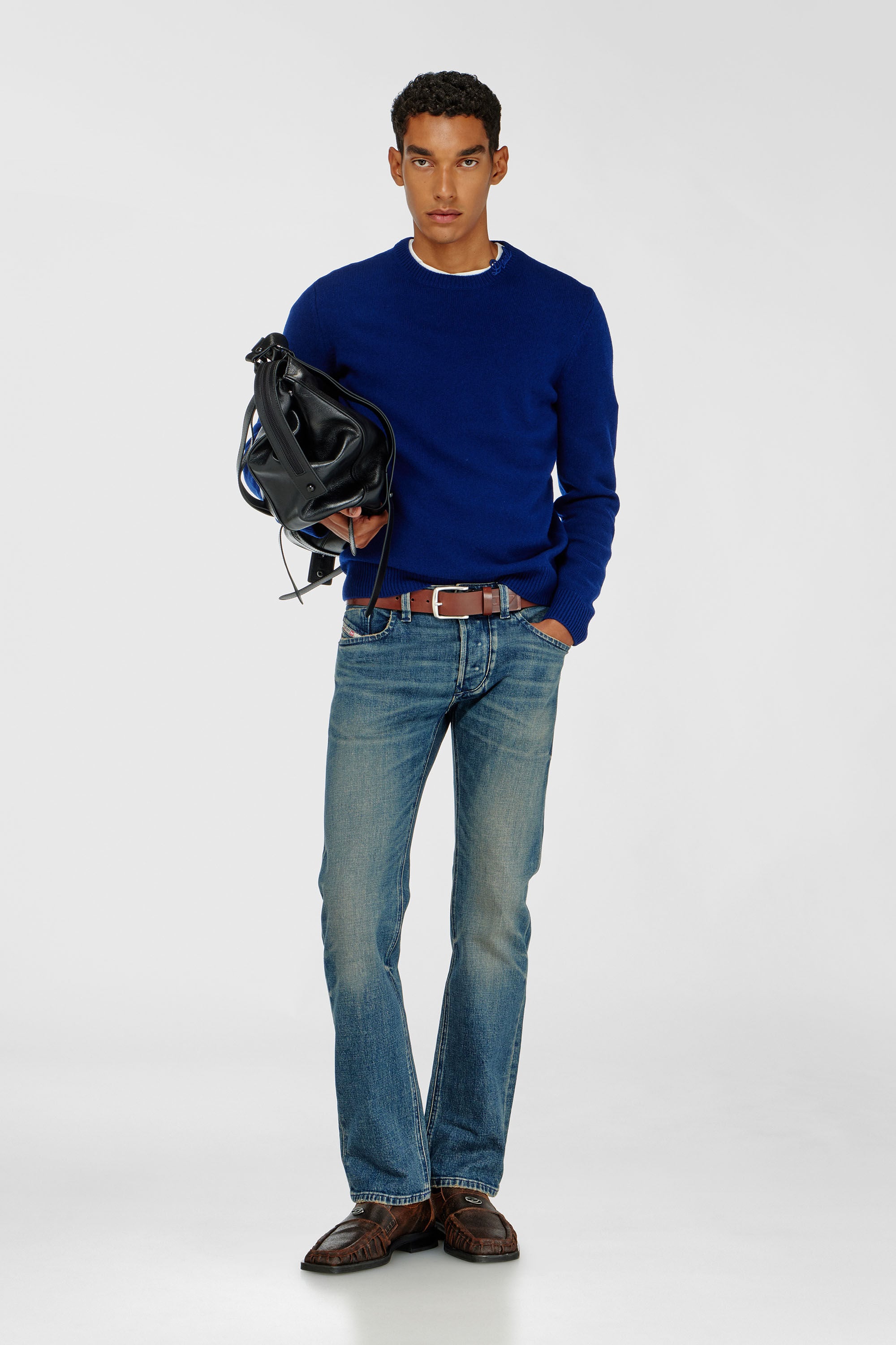 Diesel - K-IMBRO, Herren Wollpullover mit Logo am Kragen in Blau - 1