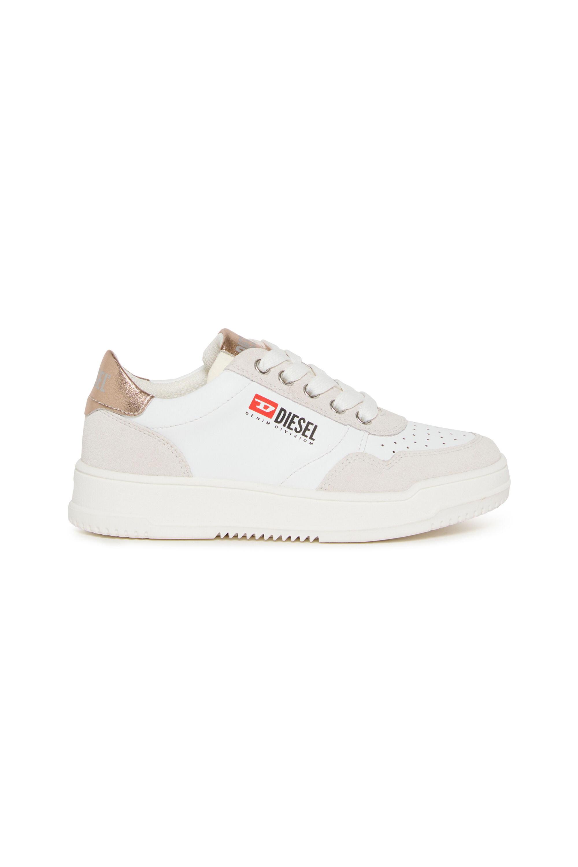 Diesel - S-CASCOUN, Unisex S-CASCOUN-Sneaker aus Leder mit seitlichem Logo in Weiss/Rosa - 1