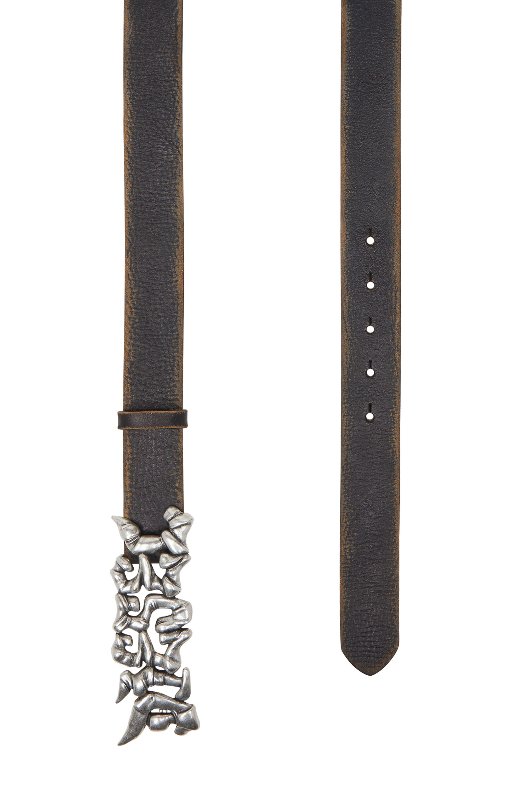 Diesel - B-GRAFFITI, Unisex 3.5 cm behandelter Gürtel aus Leder mit Graffiti-Schnalle in Schwarz/Beige - 2
