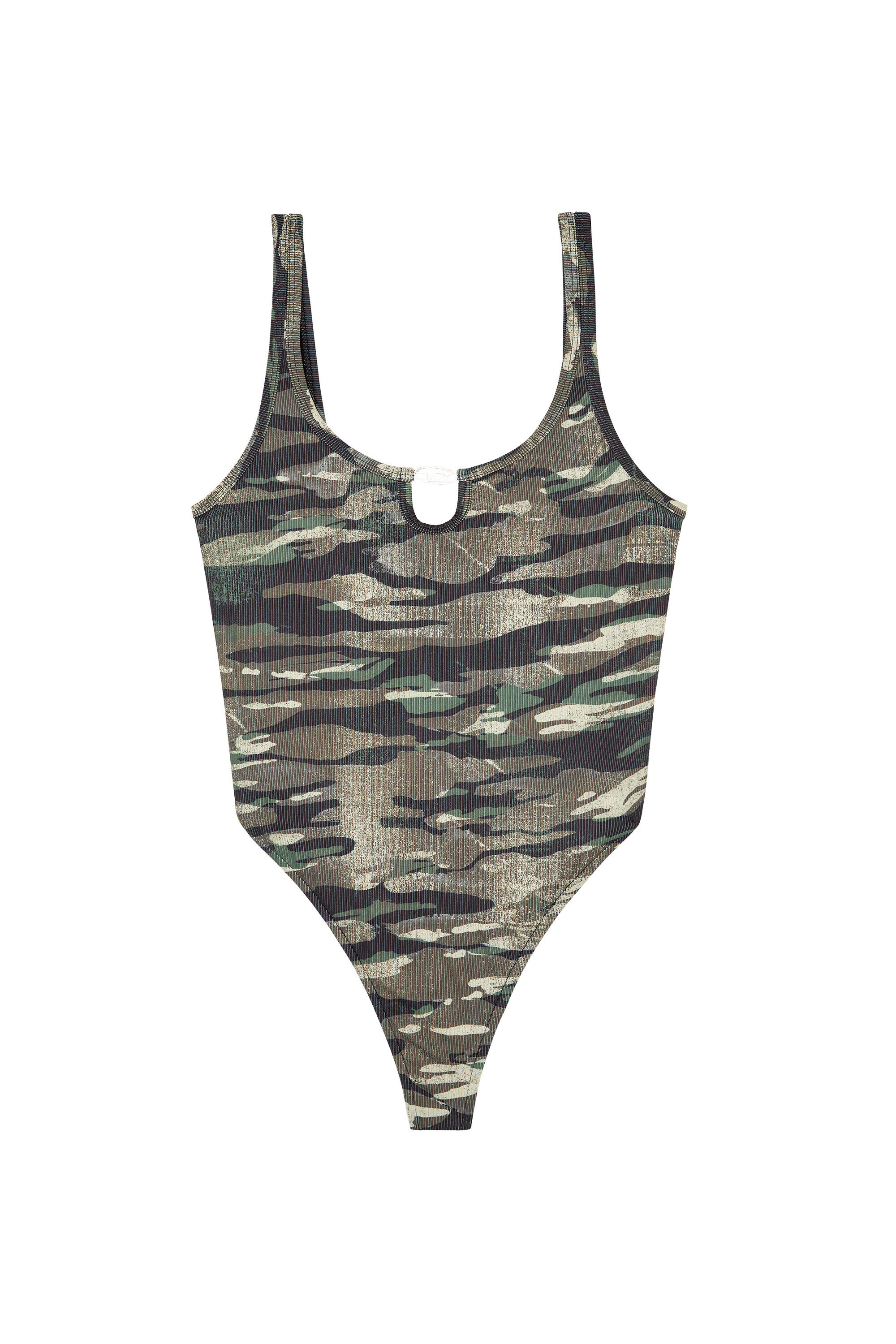 Diesel - BFSW-UT-BODY, Damen Gerippter Badeanzug mit Camouflage-Print in Grün - Image 4