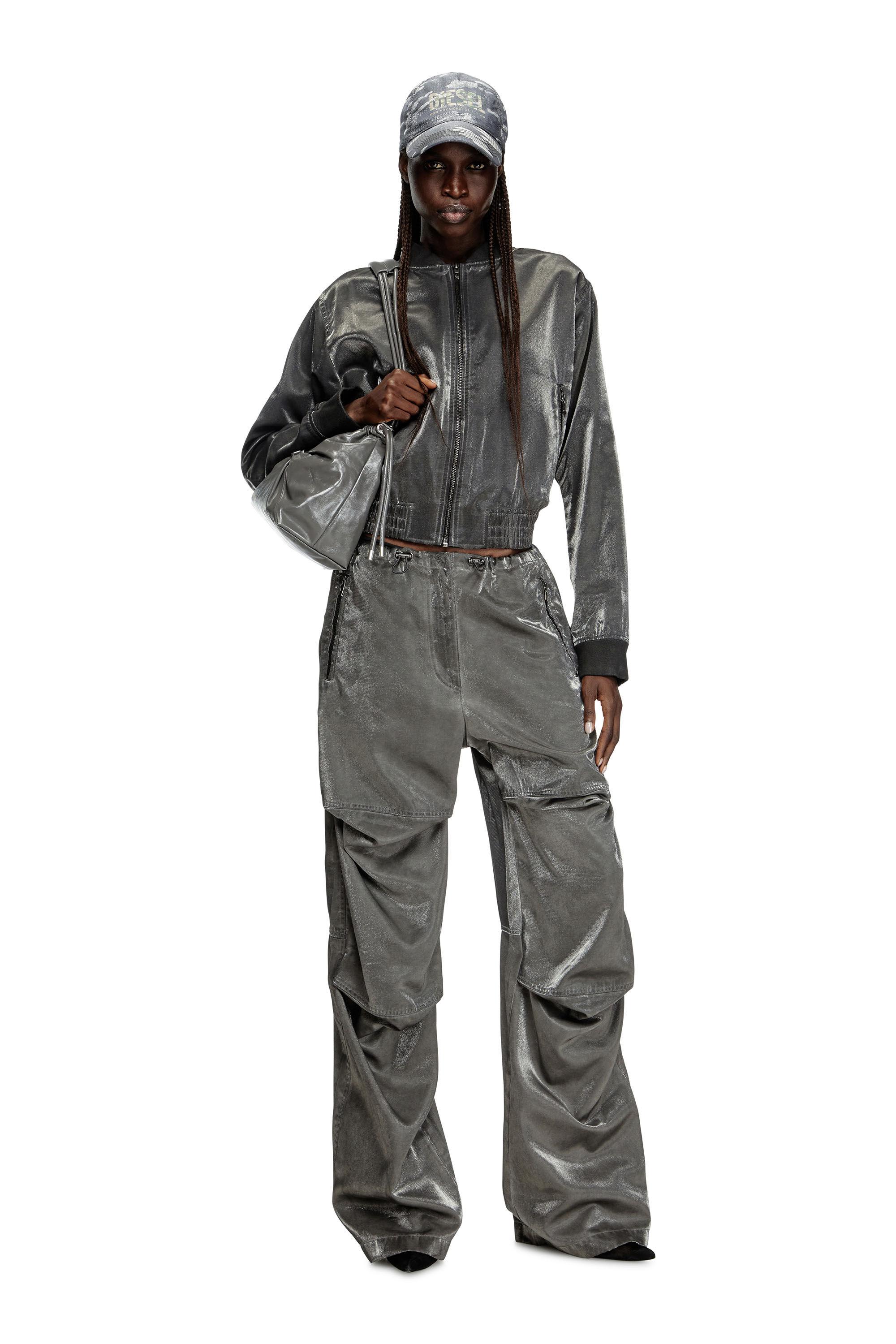 Diesel - G-HOST, Damen Bomberjacke aus Satin in Dunkelgrau - 1