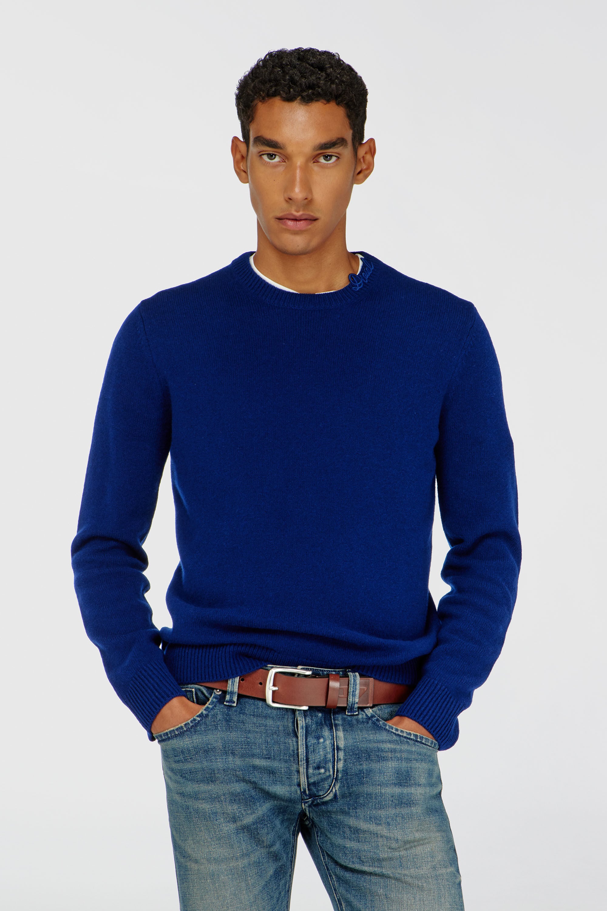 Diesel - K-IMBRO, Herren Wollpullover mit Logo am Kragen in Blau - 2