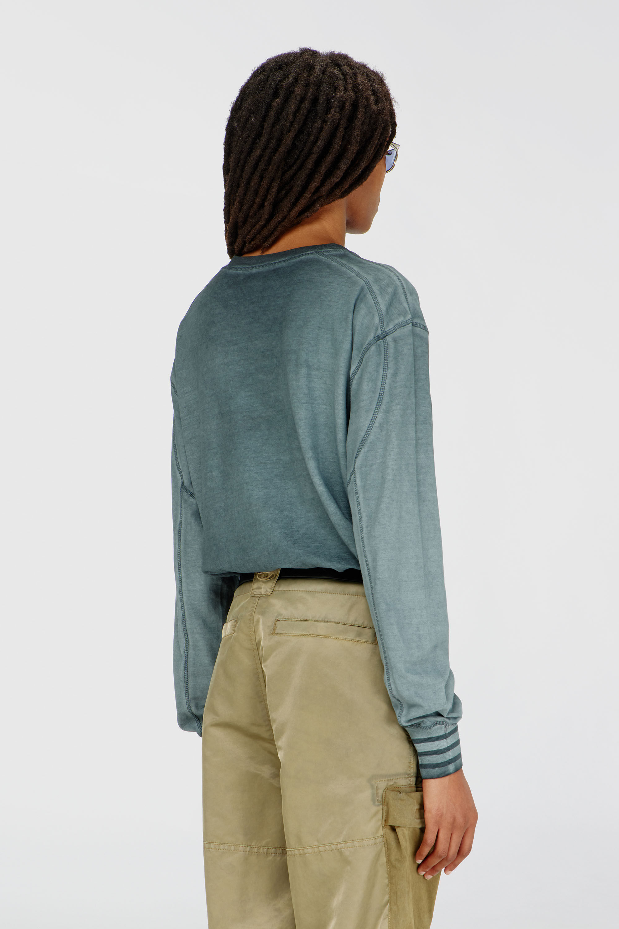 Diesel - T-BAWYE-LS, T-shirt con patch e inserti microwaffle Donna in Verde - 4