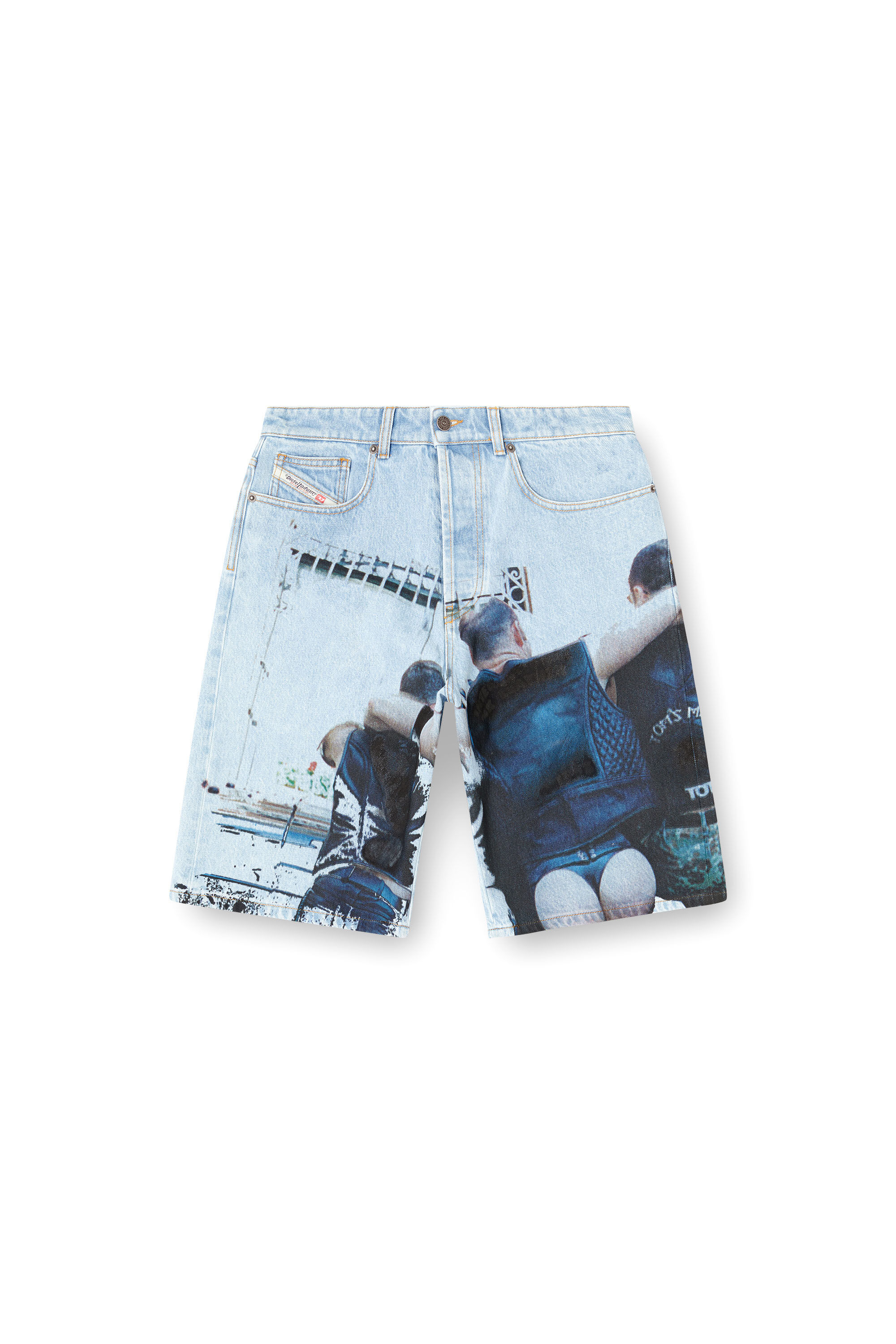 Diesel - PR-D-RIXFORD-S, Unisex Denim-Shorts mit verblasstem Print in Hellblau - 2
