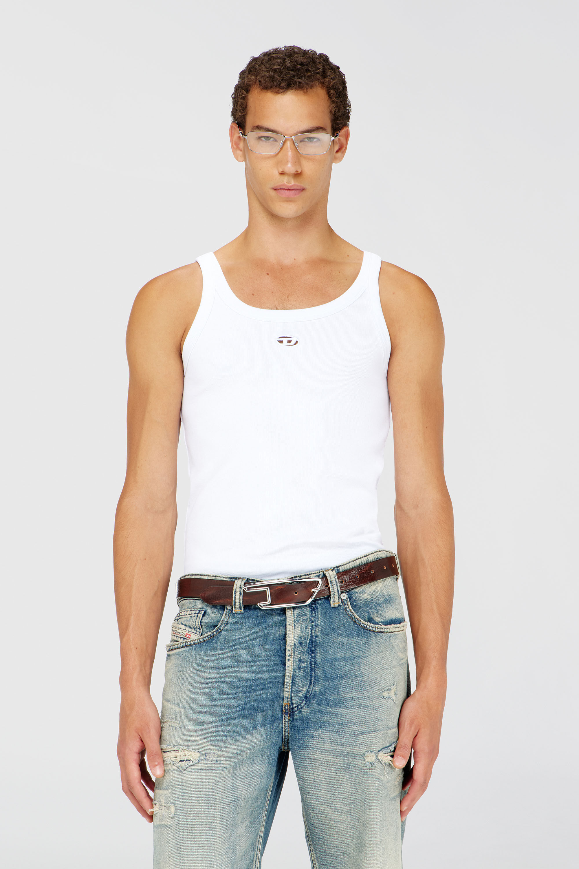 Diesel - T-WIFE-DCO, Herren Schmal geschnittenes Baumwoll-Tanktop mit Oval D-Logo in Wei&szlig; - 3