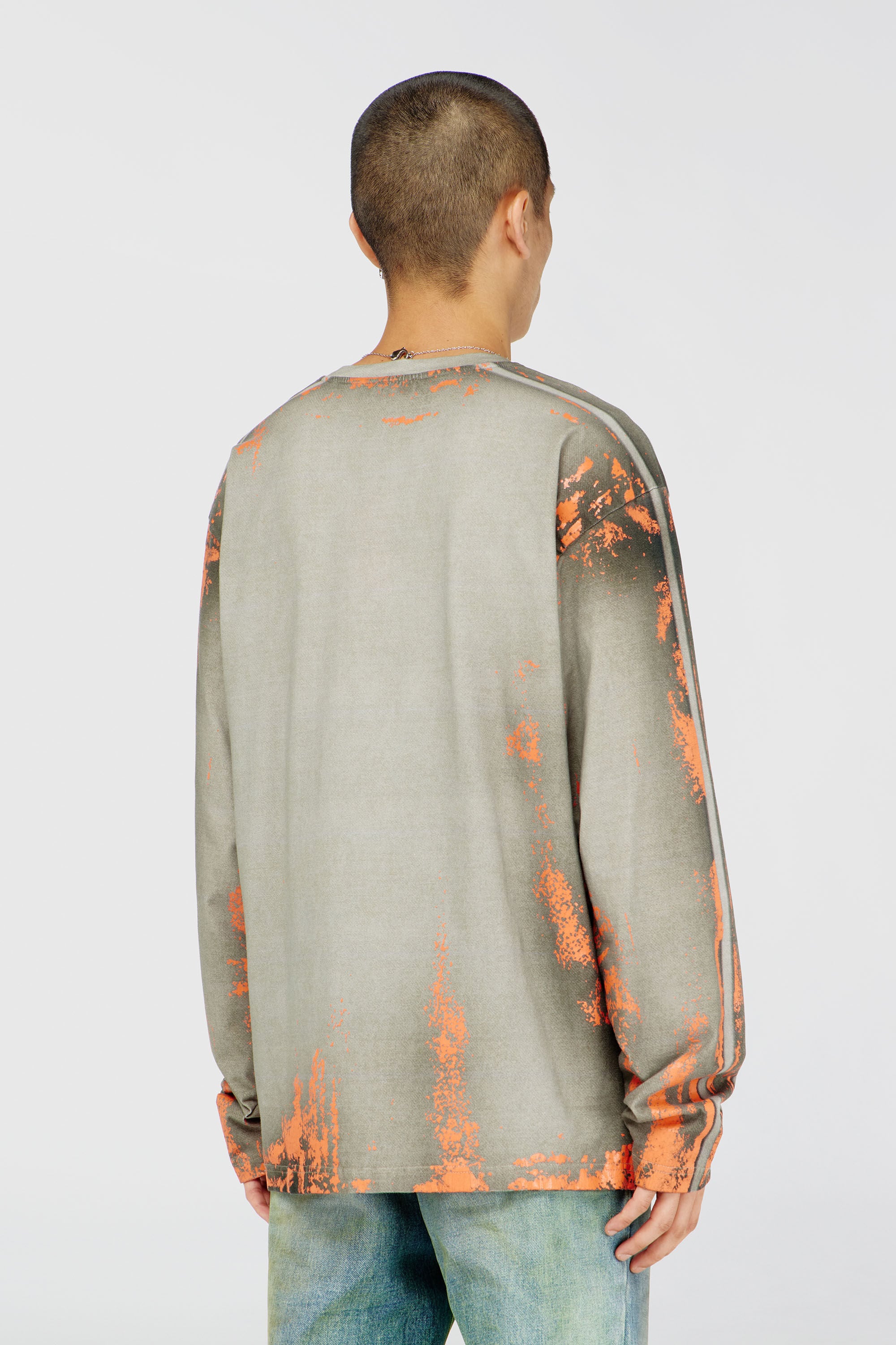 Diesel - T-FILMY, Herren Langarmshirt aus Cracked Jersey in Grau/Orange - 4