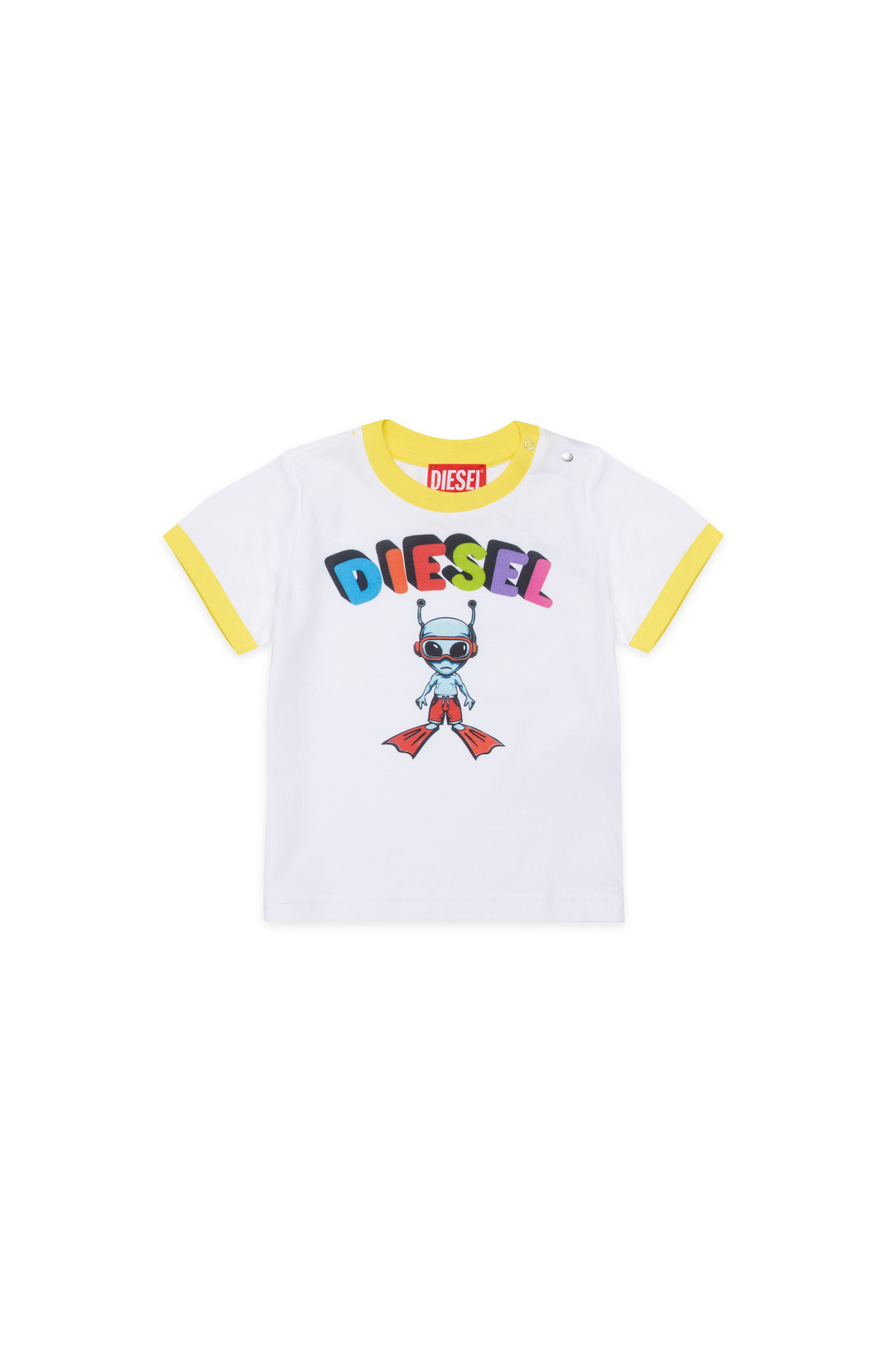 Diesel - MTIRULB, T-shirt &agrave; col contrastant avec logo alien multicolore Homme in Blanc - 1
