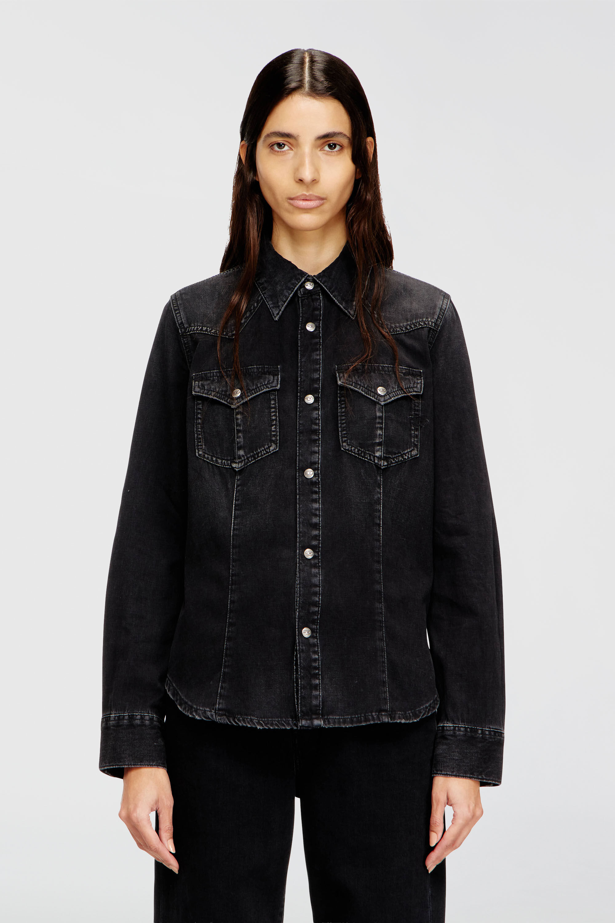 Diesel - DE-WAVES, Woman's Western shirt in treated denim in Black - 3