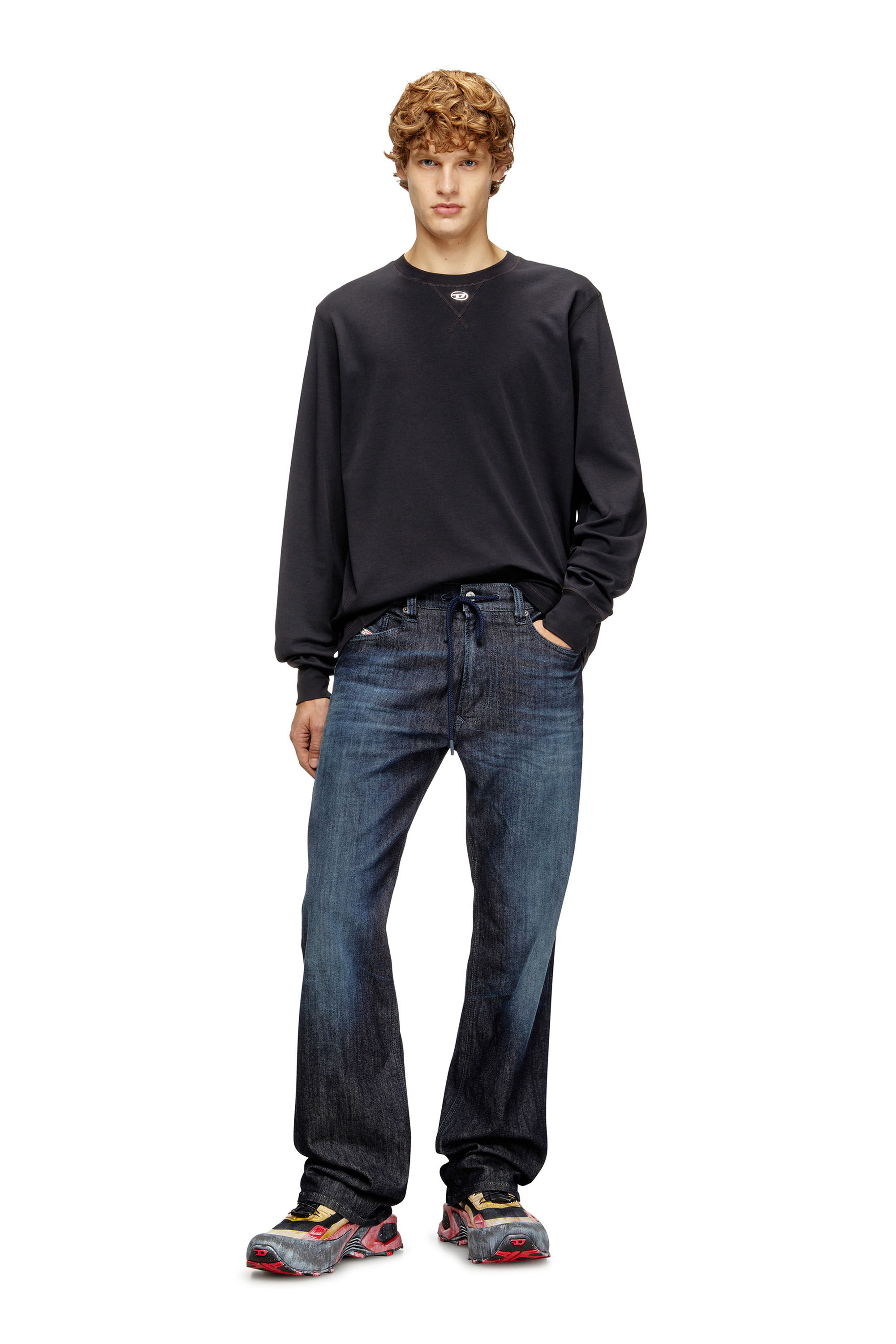 Diesel - T-MADJUST-LS-TR, Herren Baumwoll-Langarmshirt mit Oval D in Dunkelgrau - 1