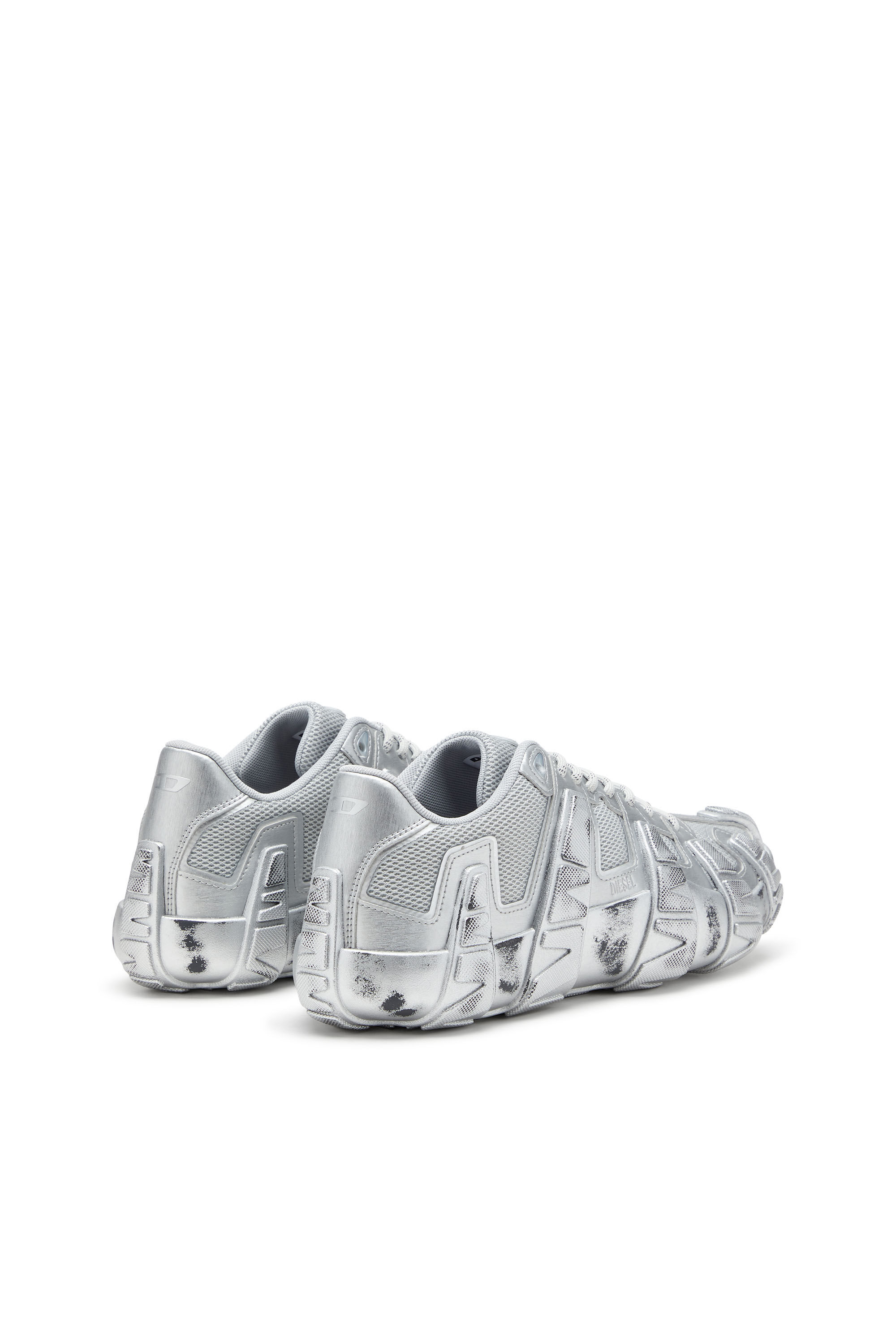 Diesel - S-D-GRIFFE LOW, Sneakers métalliques en mesh et PU Homme in Gris argenté - 3