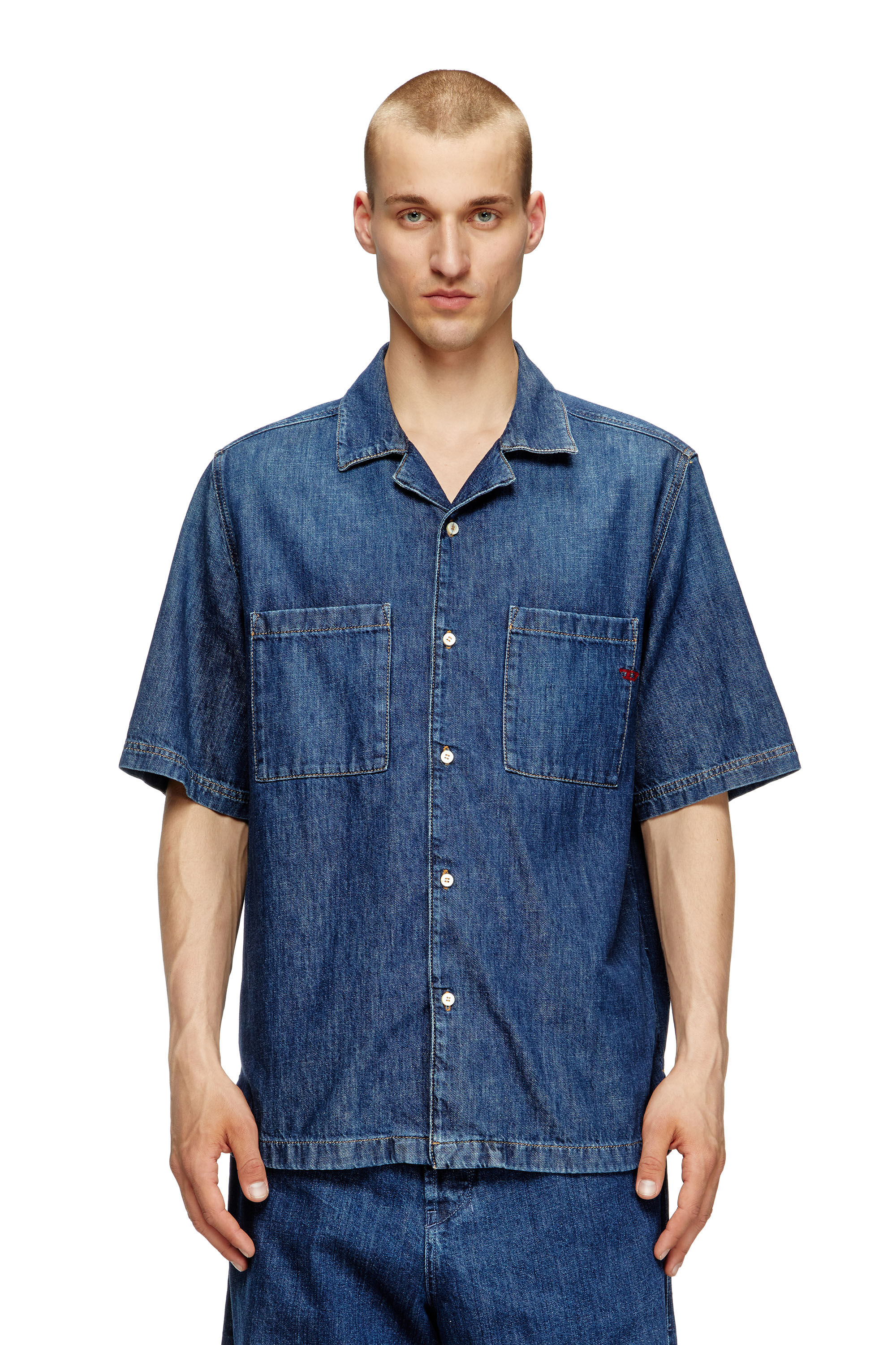 Diesel - D-PAROSHORT, Herren Bowling-Shirt aus Denim in Dunkelblau - 3