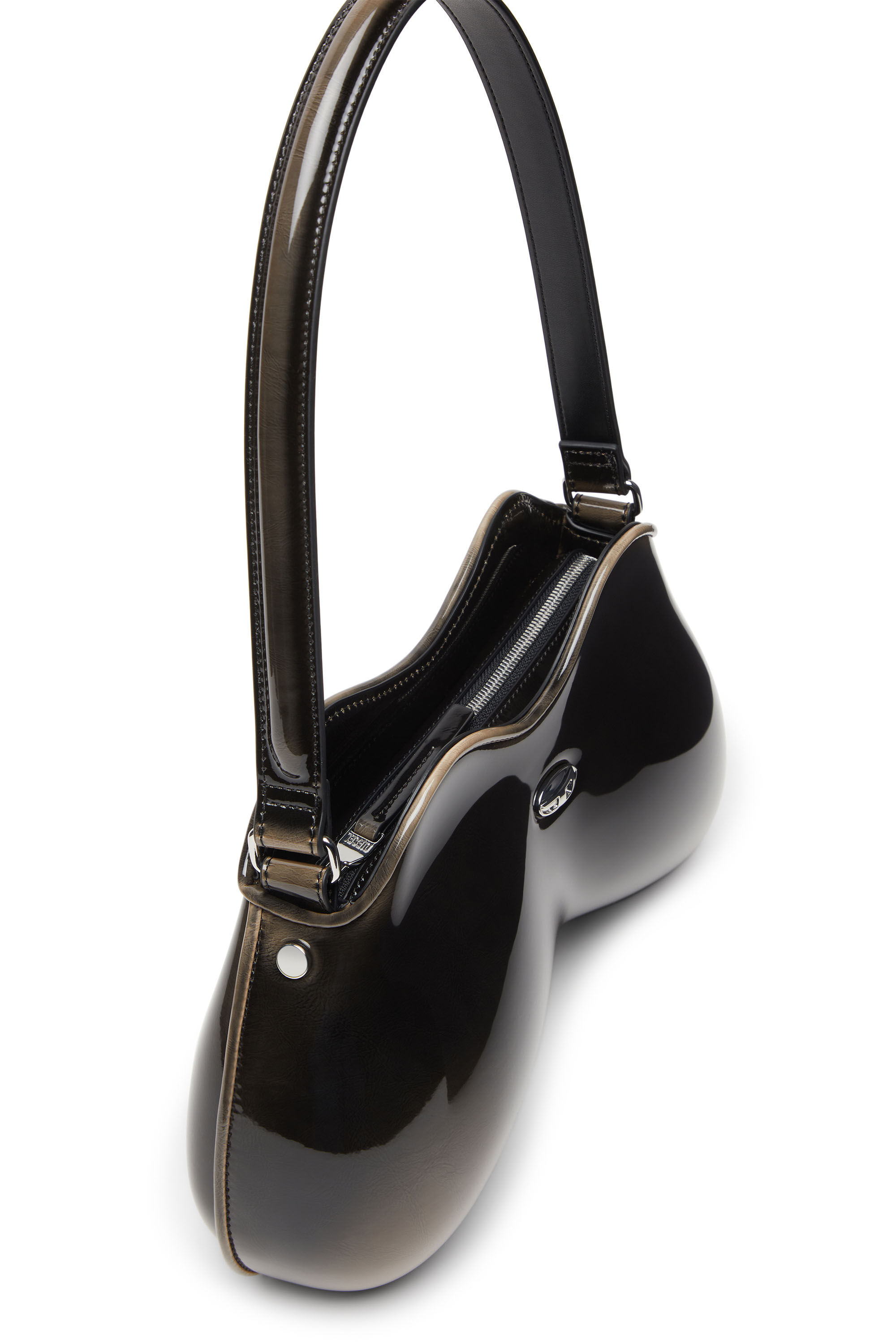 Diesel - DOUBLE-D SHOULDER, Borsa a spalla in PU lucido dégradé Donna in Nero - 2