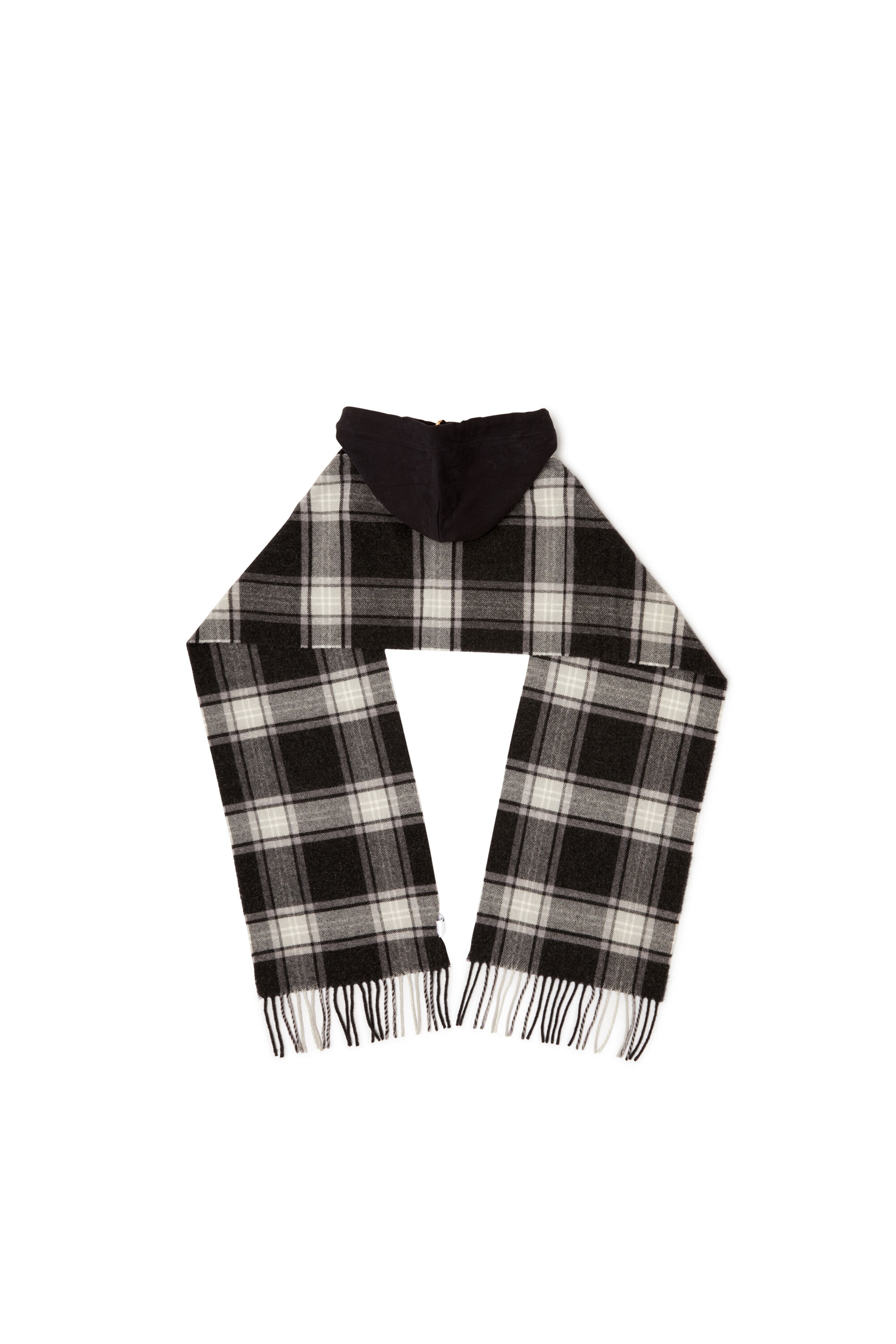 Diesel - S-CARHOOD, Herren Kapuzen-Schal aus Wollmischung mit Fransen in Schwarz/Weiss - 2