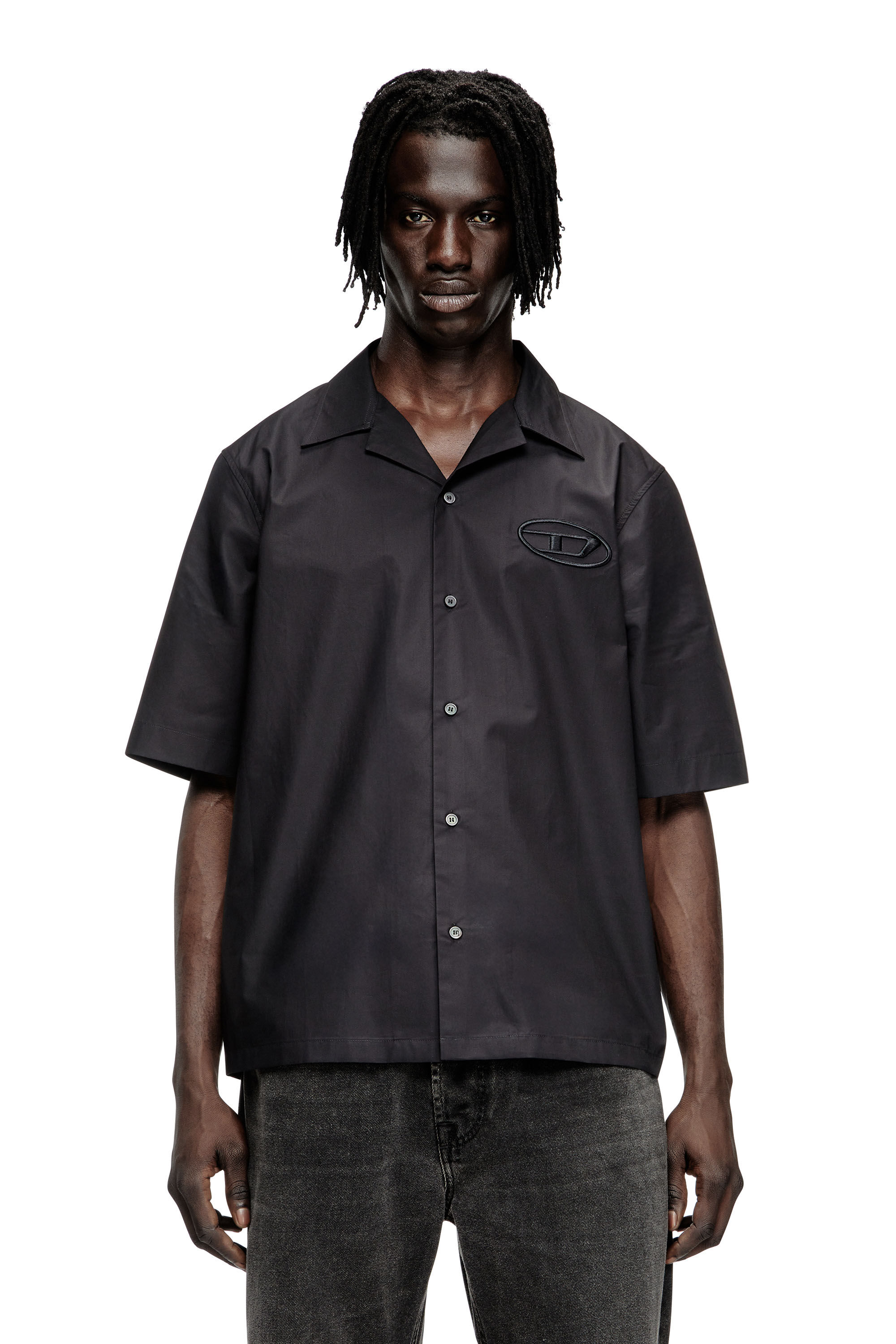 Diesel - S-MAC-PCAL, Camicia bowling con logo Oval D Uomo in Nero - 3
