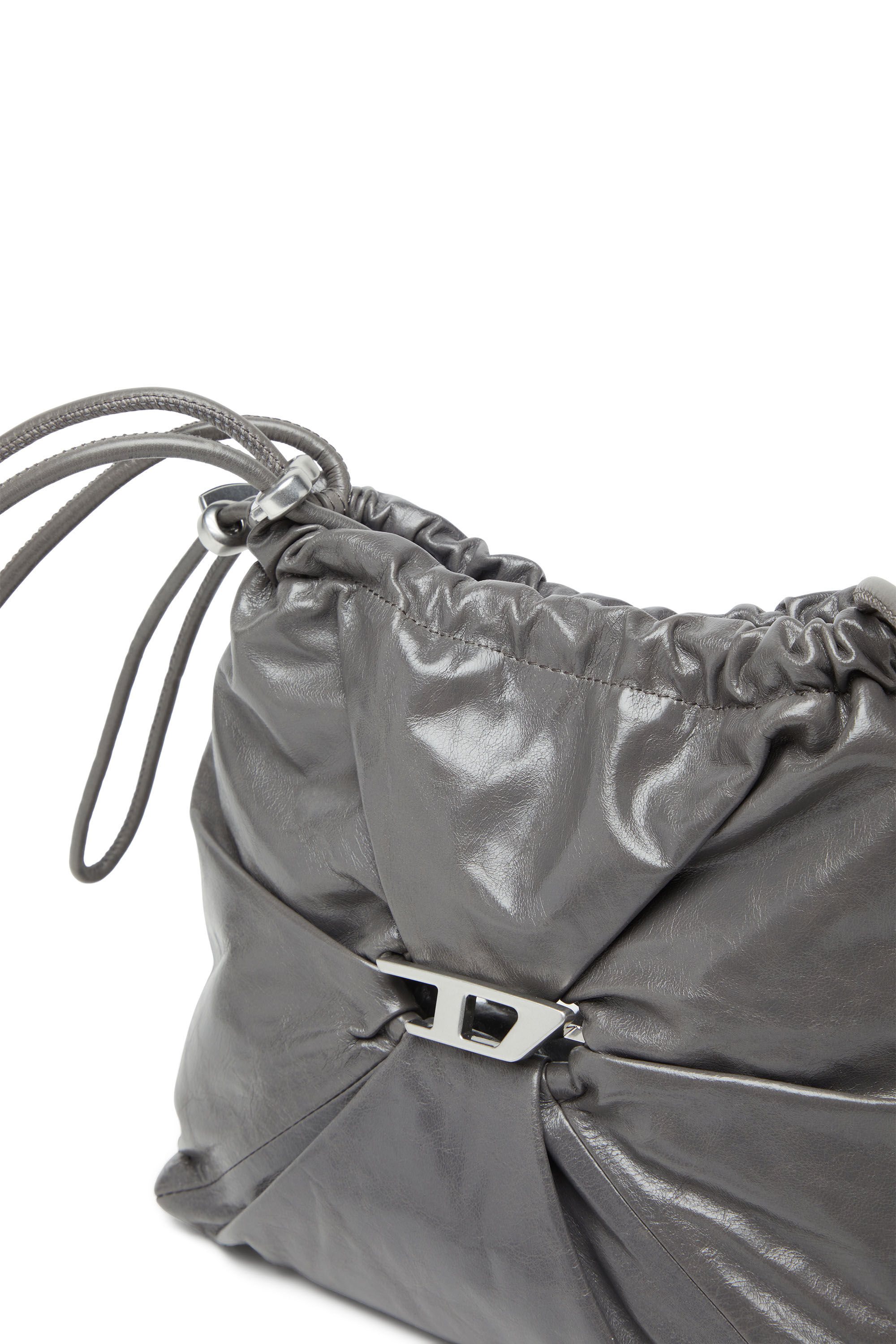 Diesel - SCRUNCH-D BUCKET, Scrunch-D-Borsa bucket in pelle lucida stropicciata Donna in Grigio - 2