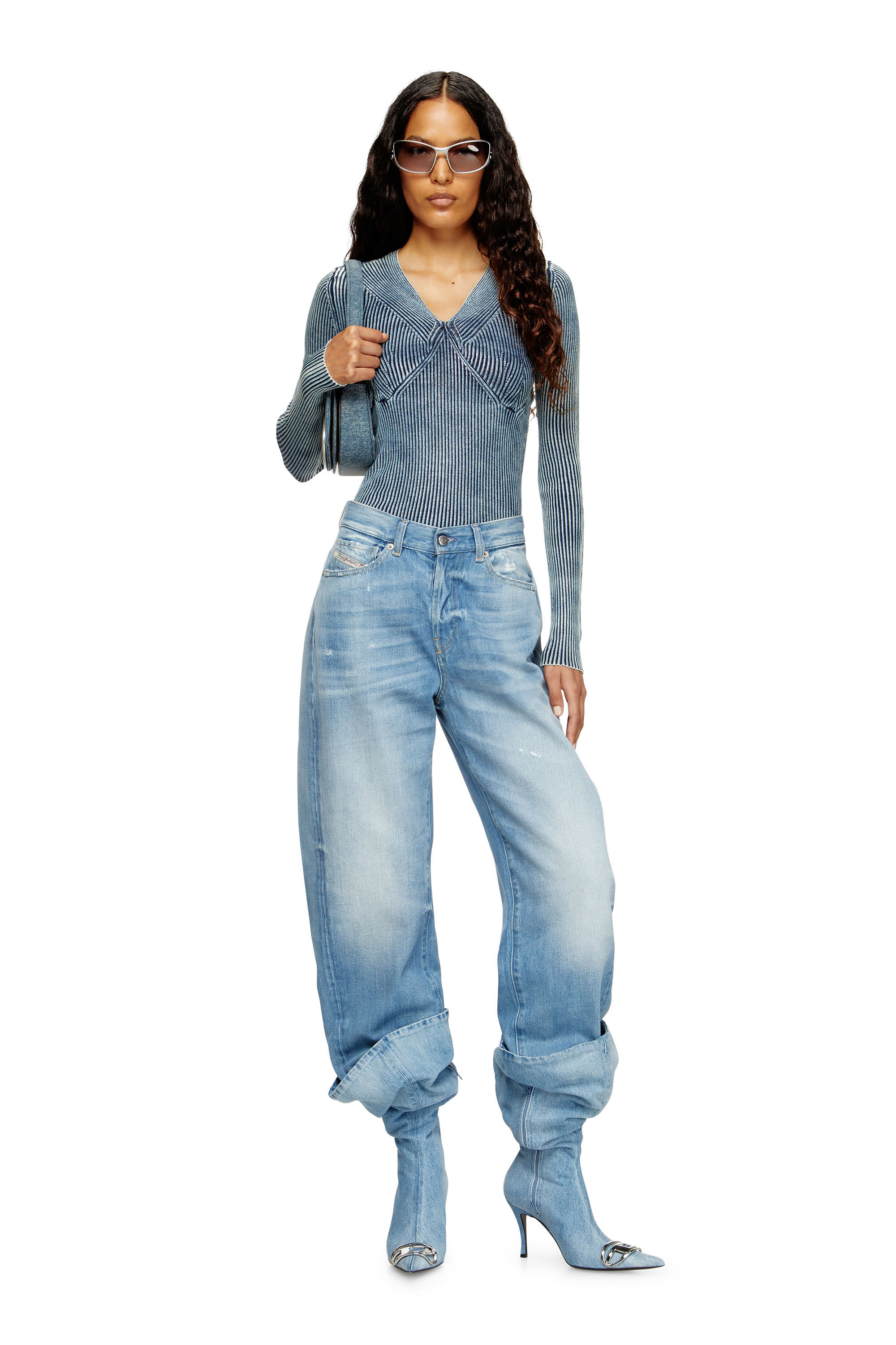 Diesel - M-MILMO, Pull en fil de denim à effet brillant Femme in Bleu - 1