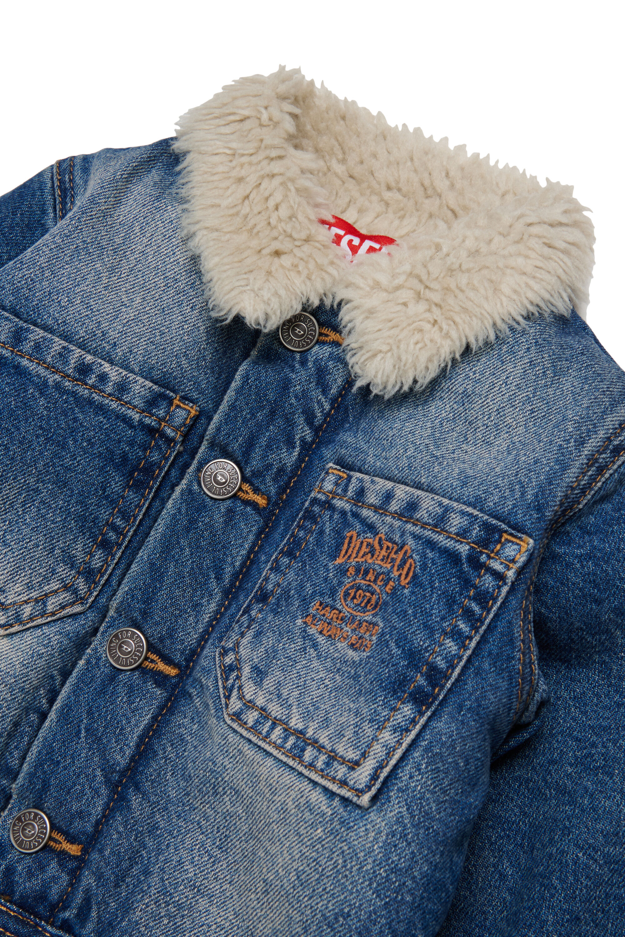 Diesel - JOMYB-FUR, Unisex Jeansjacke mit weichem Pile-Kragen in Mittelblau - 3