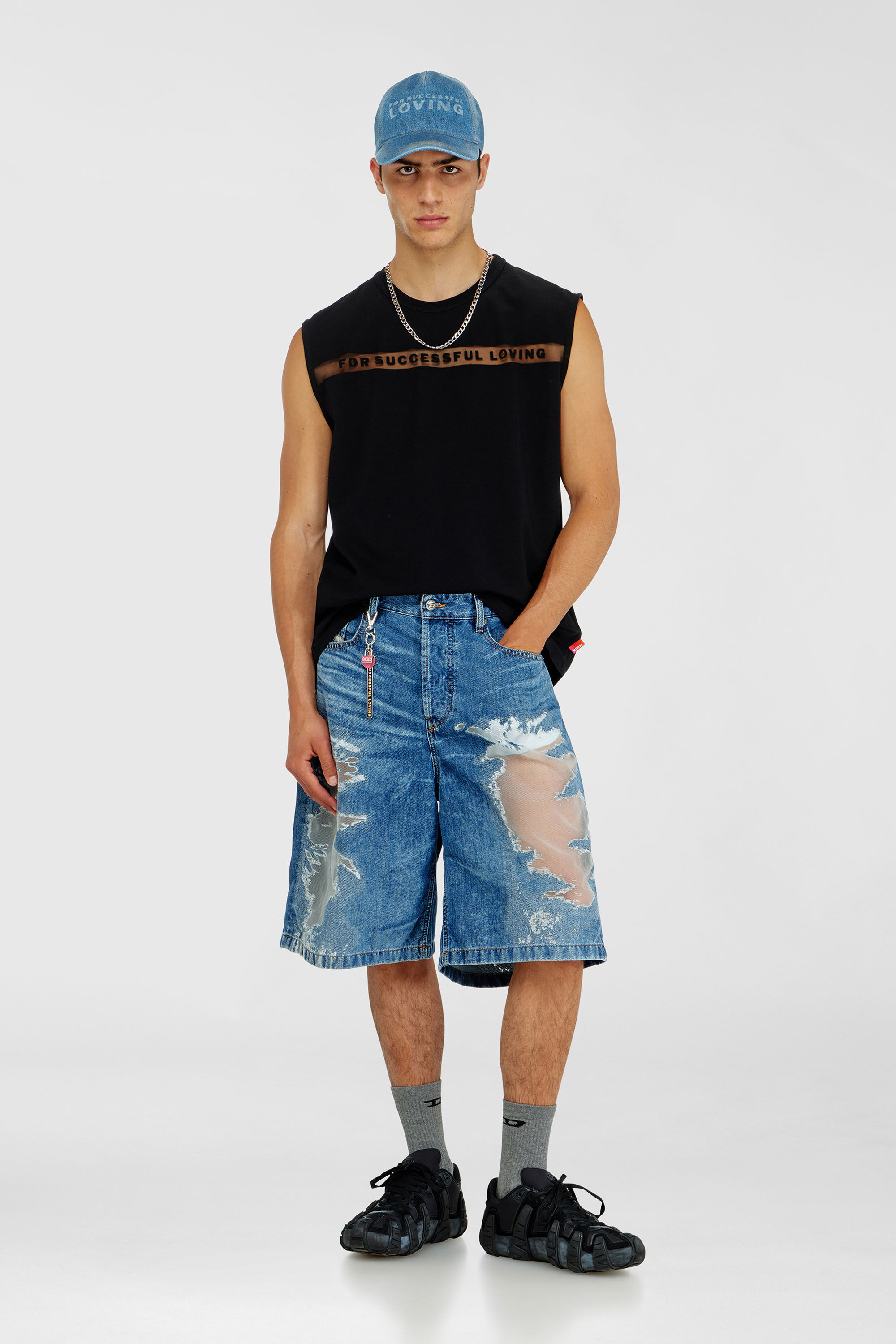 Diesel - PR-CAP-CHITIN, Unisex Baseballkappe aus Denim mit For Successful Loving Logo in Mittelblau - 4