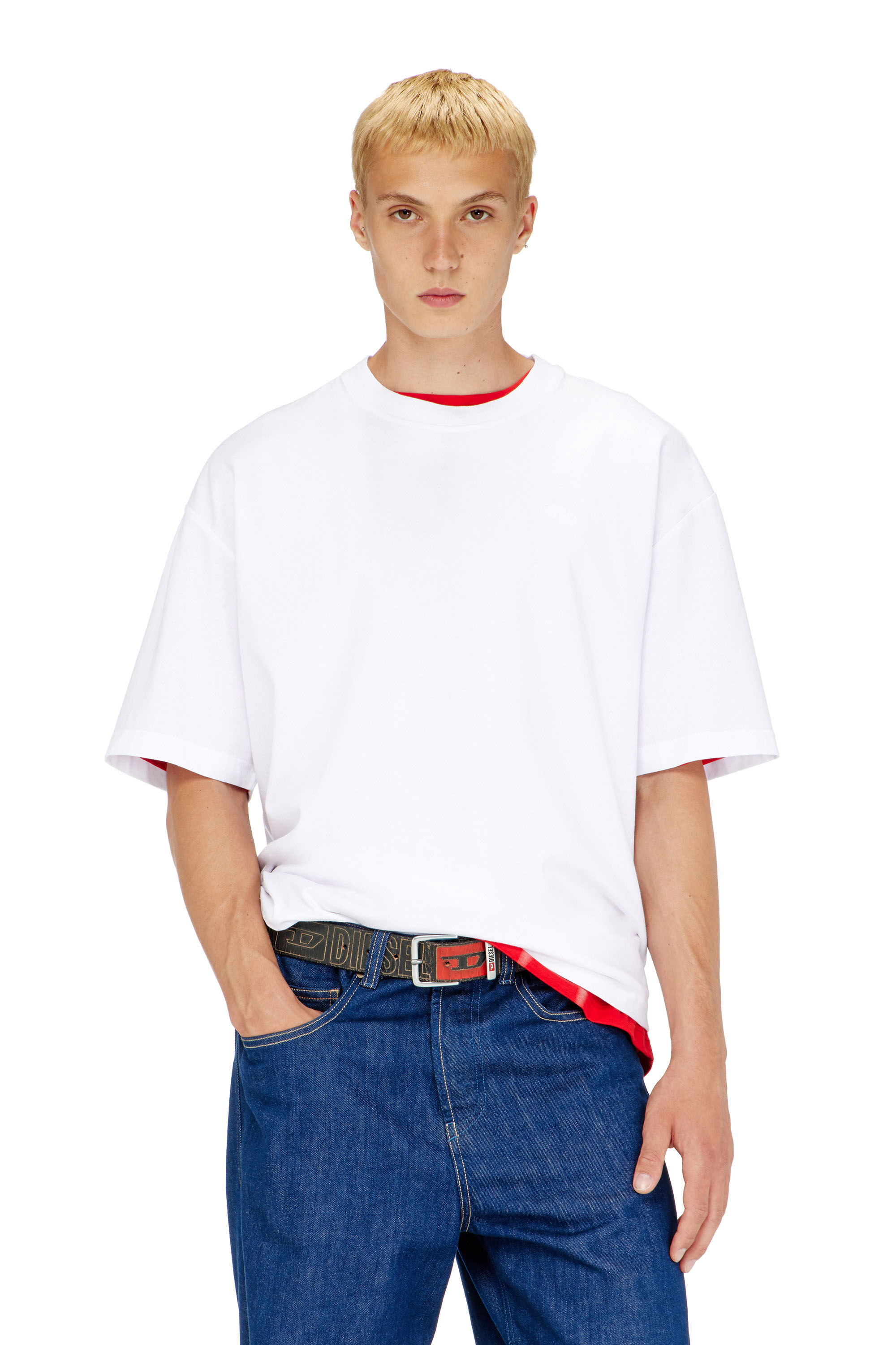 Diesel - T-BOGGY-MEGOVAL-D, T-shirt con maxi-ricamo oval D Uomo in Bianco - 3