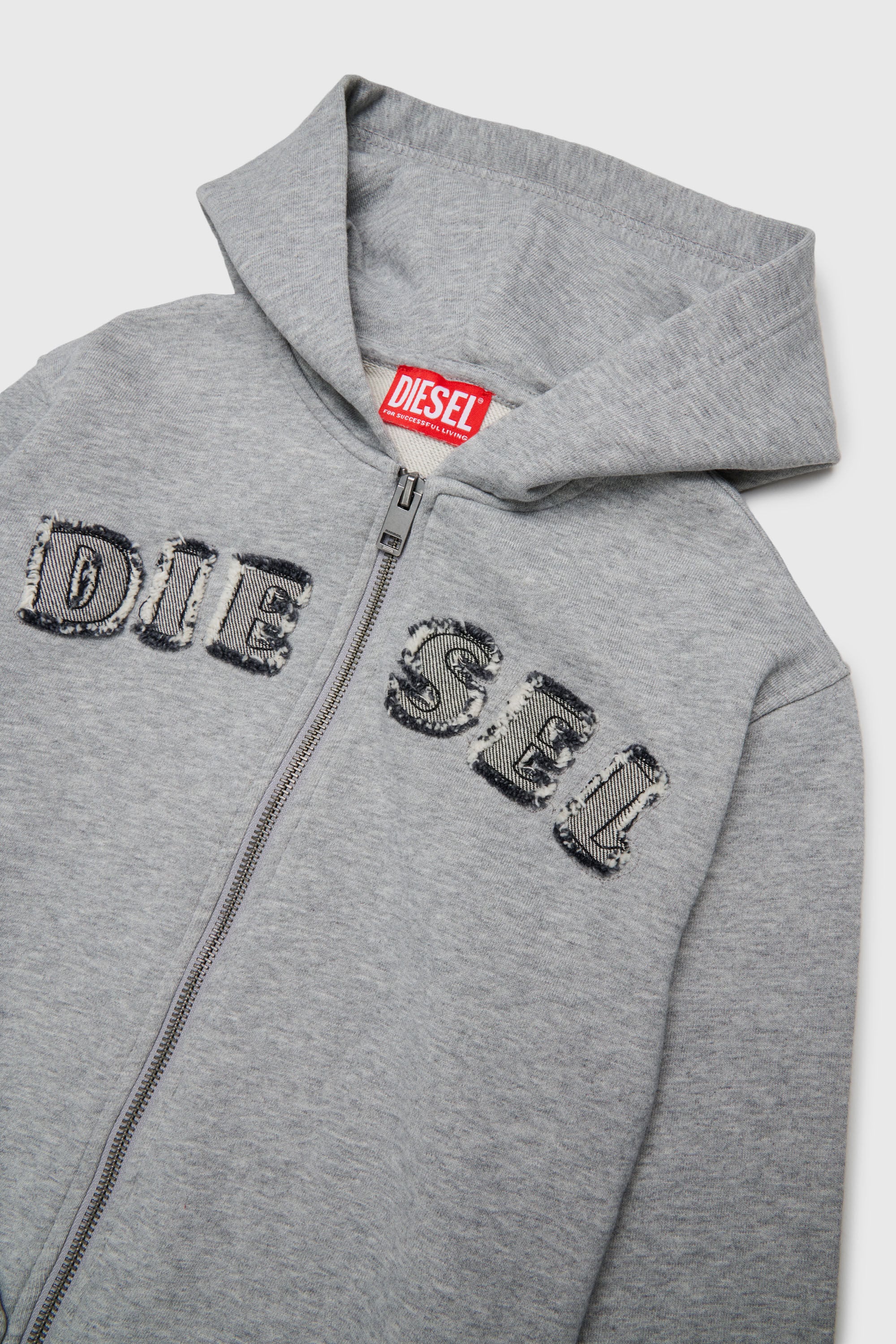 Diesel - SJEANSHOOD OVER, Herren Kapuzensweatshirt mit ausgefransten Logo-Buchstaben mit Rei&szlig;verschluss in Grau - 3