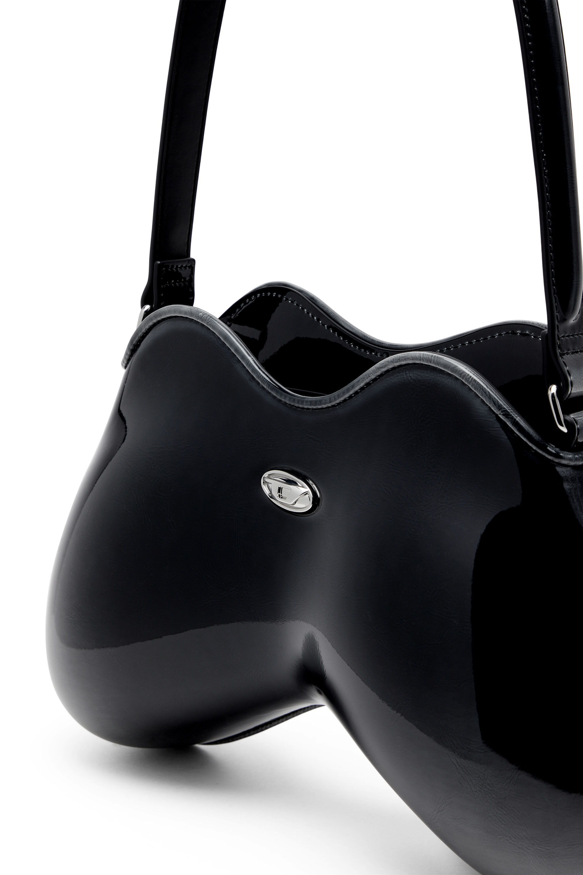 Diesel - DOUBLE-D SHOULDER, Sac épaule rigide en PU brillant dégradé Femme in Noir - 2