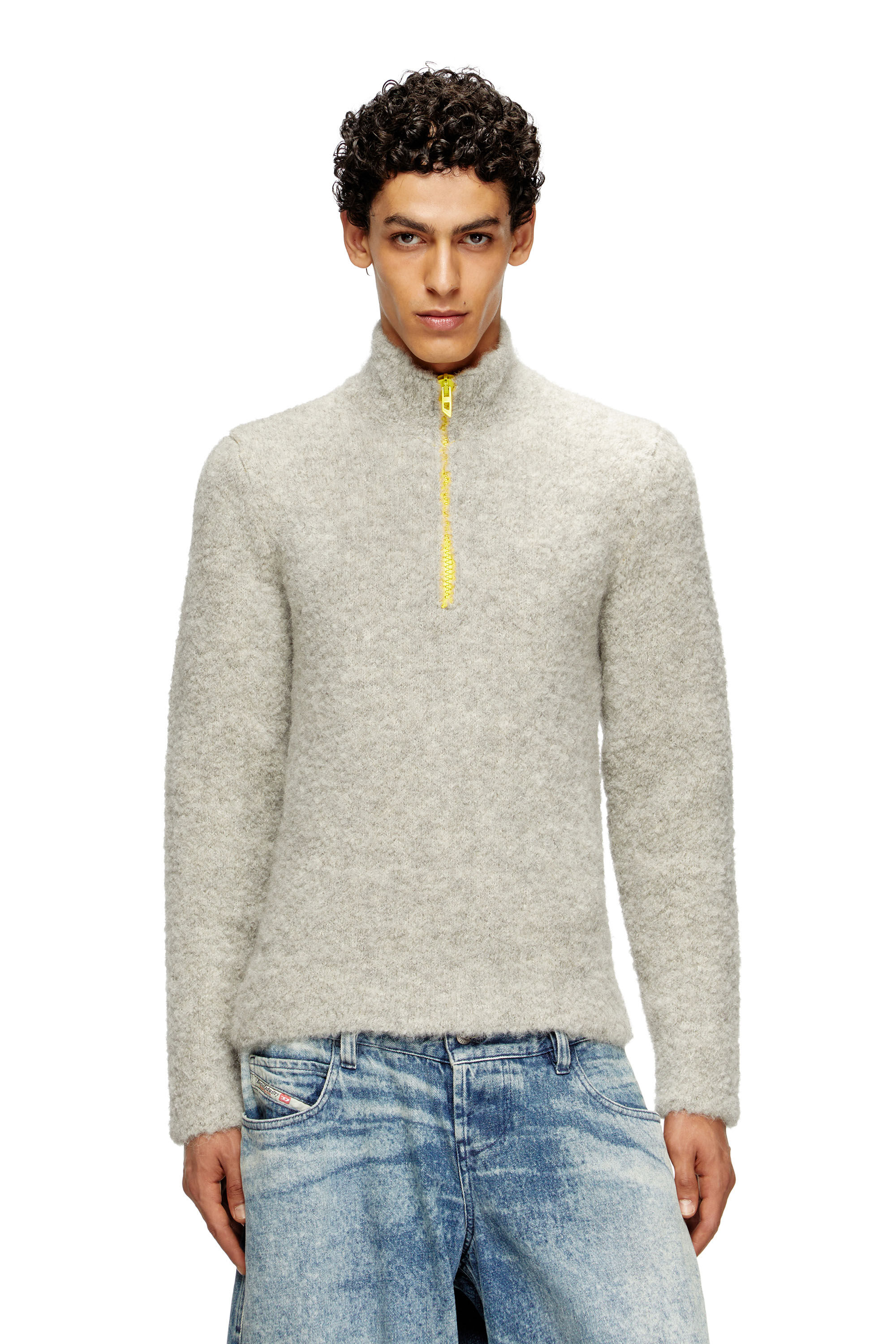 Diesel - K-ELLER, Maglia a mezza zip con interno a contrasto Uomo in Grigio - 3