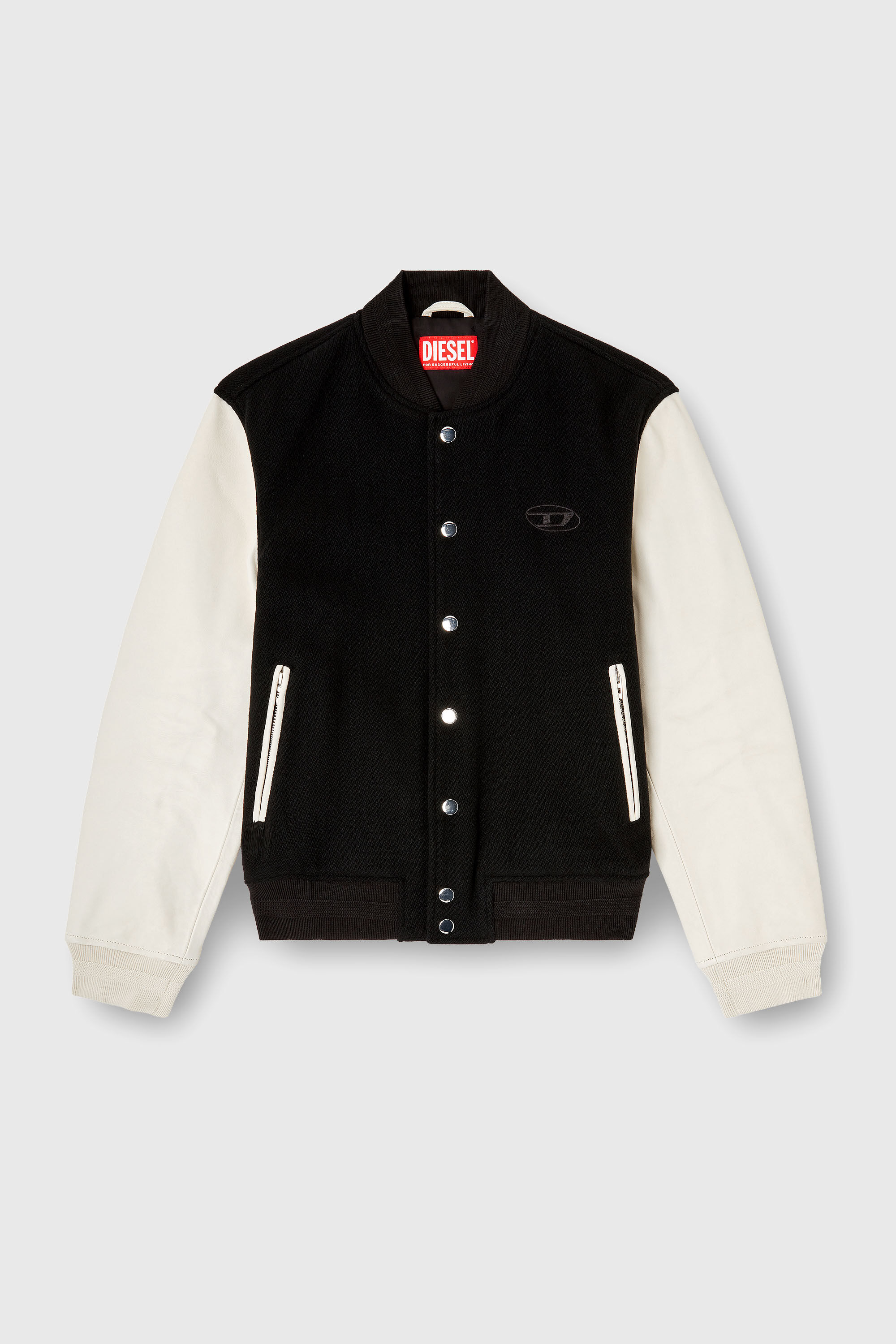 Diesel - L-ARRY-WRD, Herren Bomberjacke aus Wollmischung und Leder in Schwarz/Weiss - 2