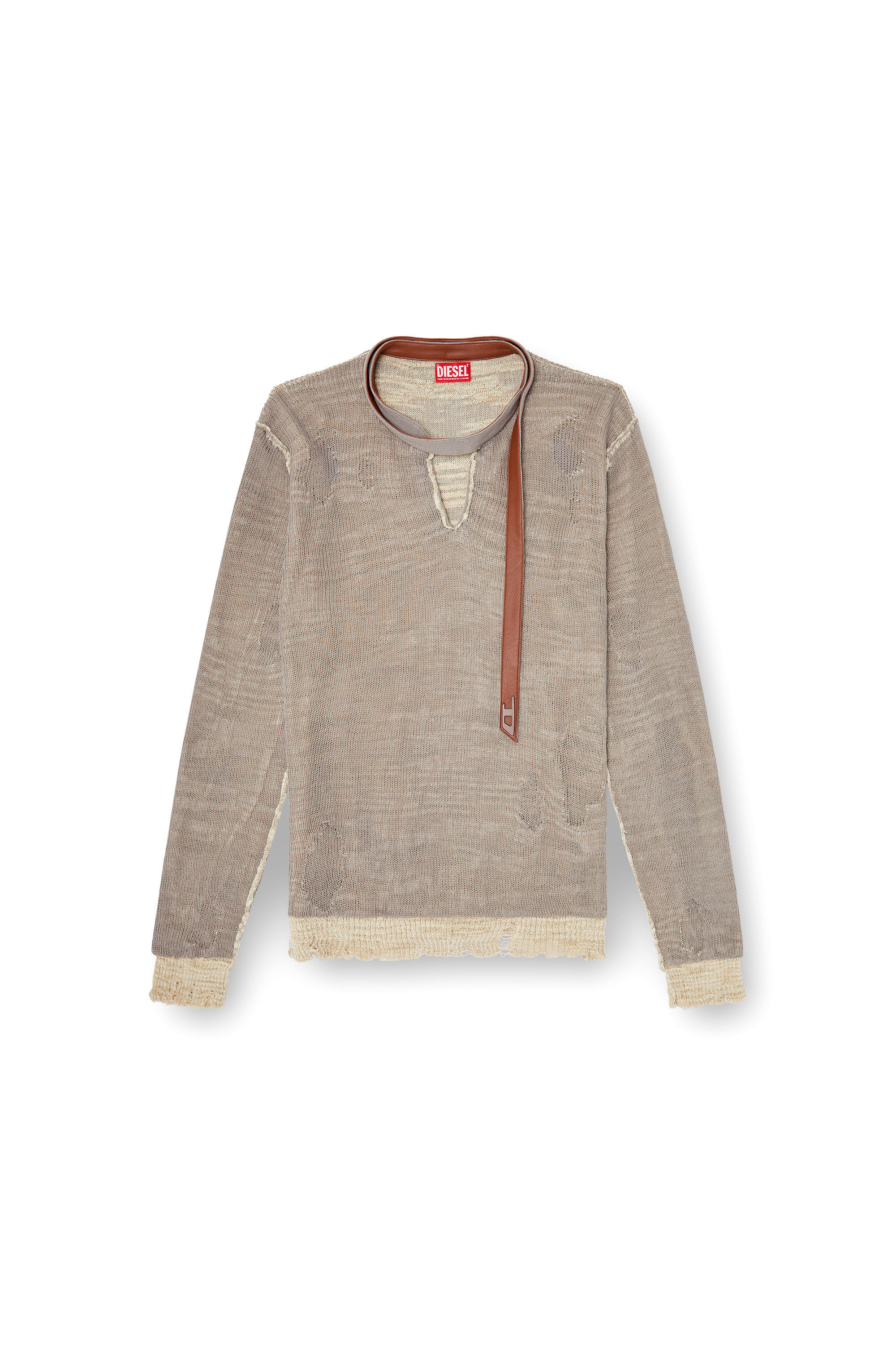 Diesel - K-DAIANERIS, Pull us&eacute; avec sangle de col motard Homme in Marron - 2