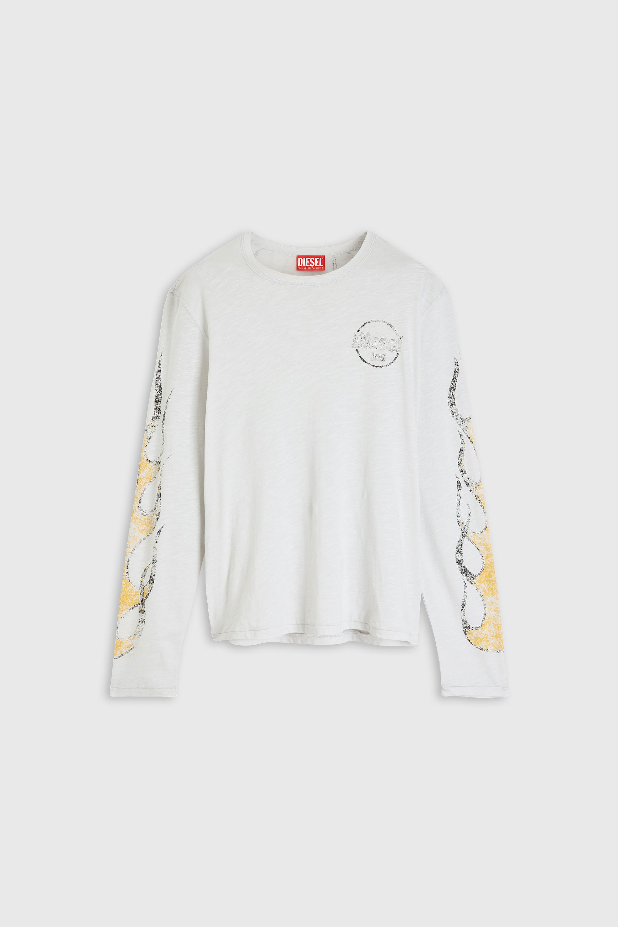 Diesel - T-NOTS-LS, T-shirt a manica lunga in jersey fiammata con stampa crack Uomo in Bianco - 2