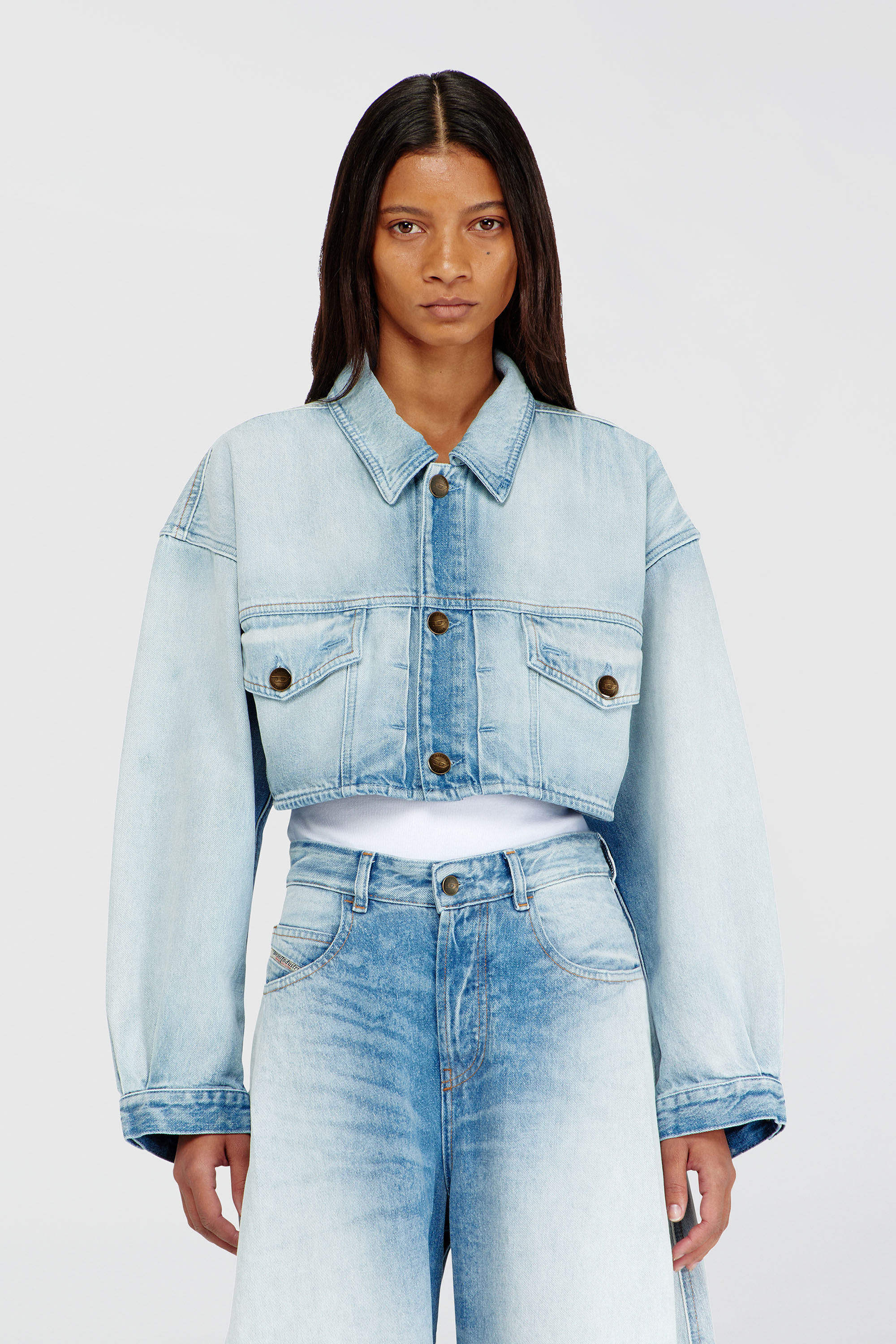 Diesel - DE-MALLEY-S, Giacca trucker oversize corta Donna in Blu - 3