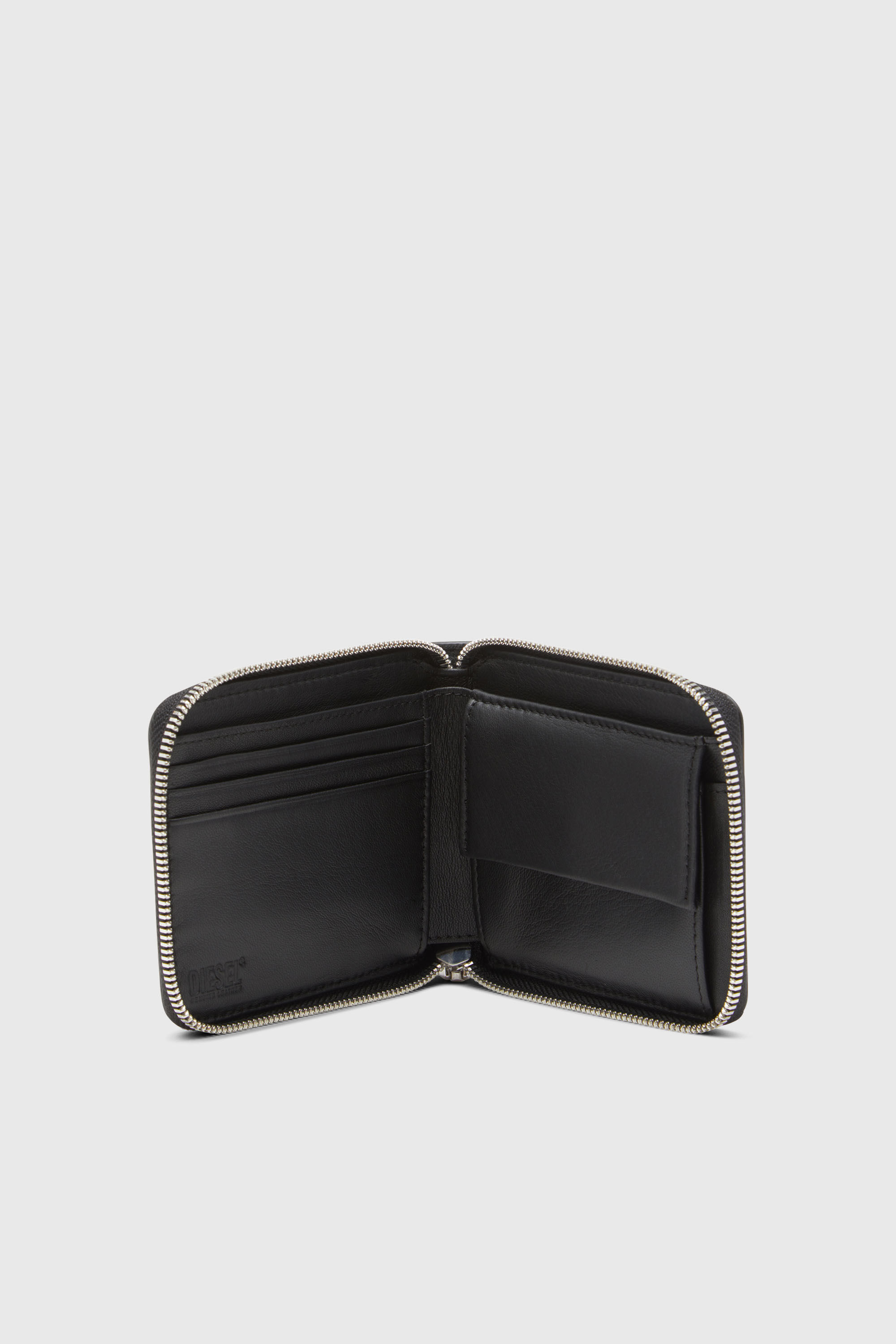 Diesel - DSL 3D- BI FOLD COIN ZIP XS, Herren Portemonnaie aus Leder mit Rei&szlig;verschluss und Logo-Pr&auml;gung in Schwarz - 3