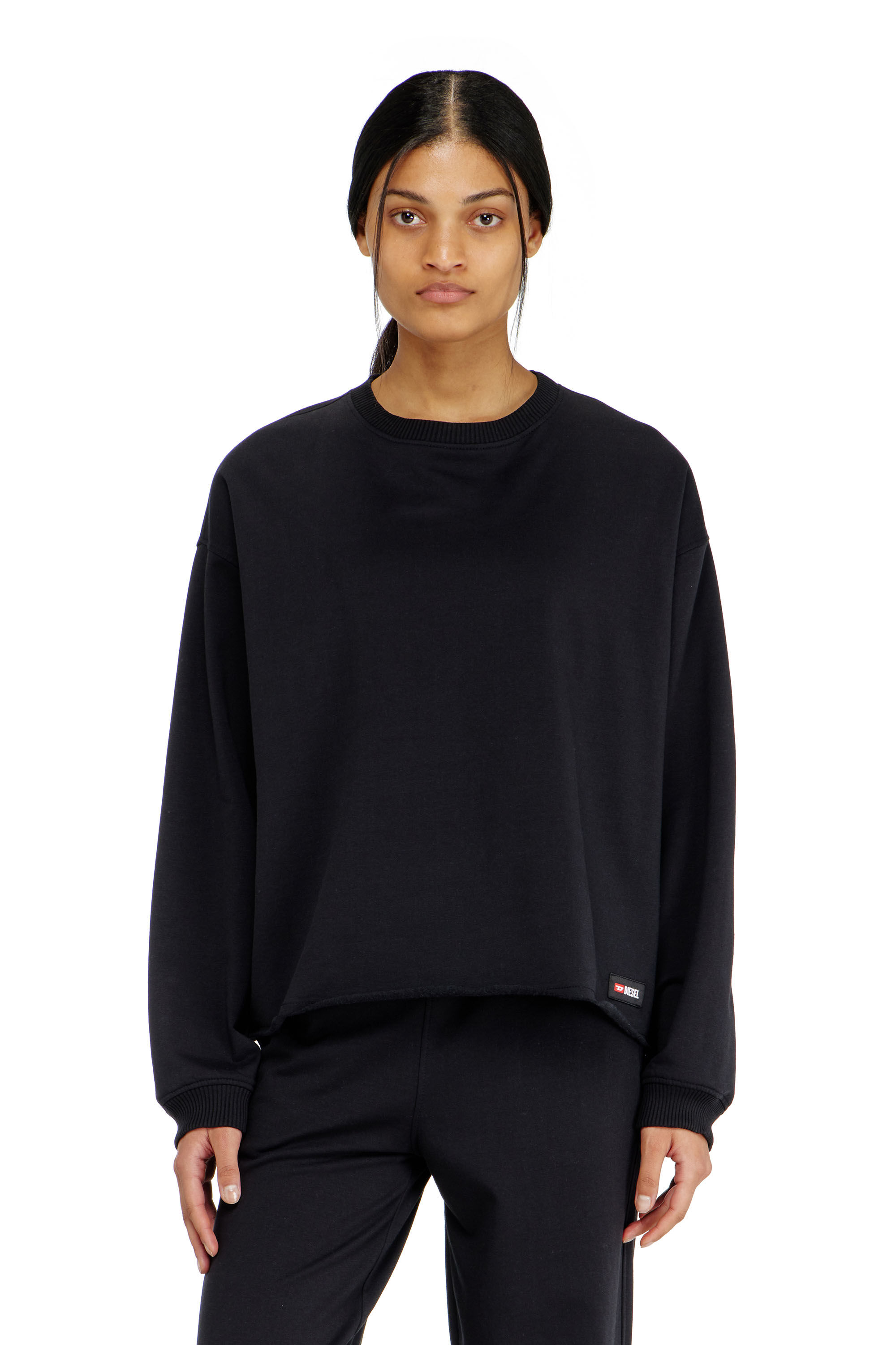Diesel - PATRICIA-D-CORE, Woman's Peached sweatshirt with raw hem in Black - 2