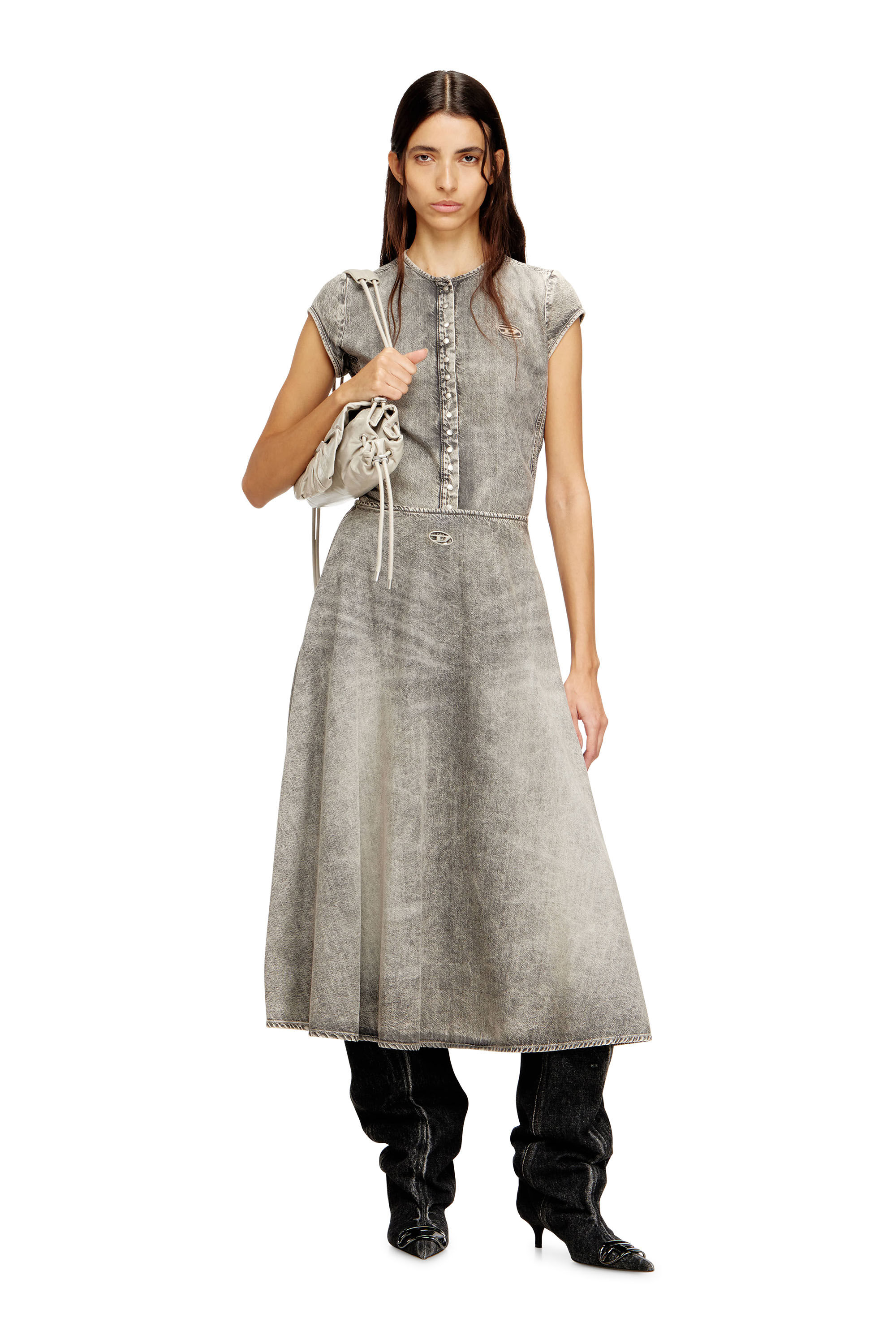 Diesel - DE-ROSET-S, Camicia in denim a maniche corte con righe sportive Donna in ToBeDefined - 1