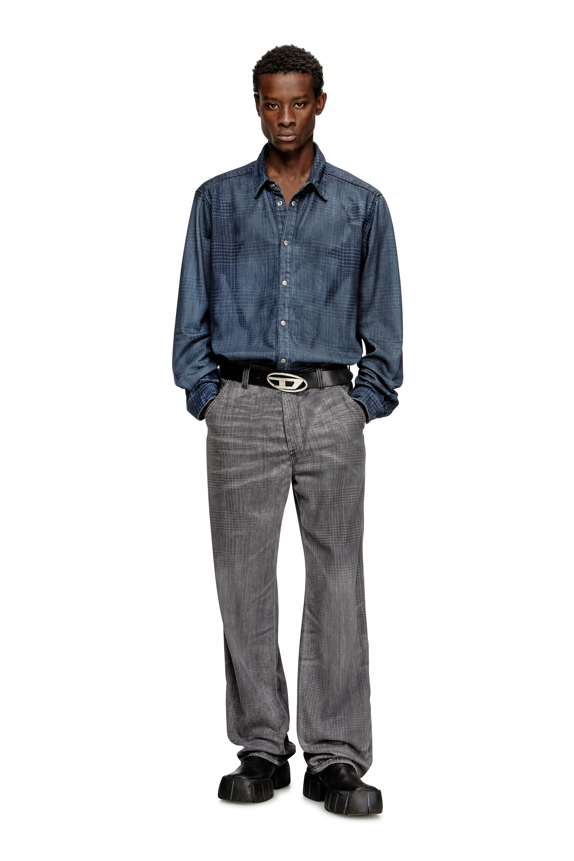 Diesel - D-SIMPLY-S13, Chemise en denim Prince de Galles fluide Homme in Bleu - 1