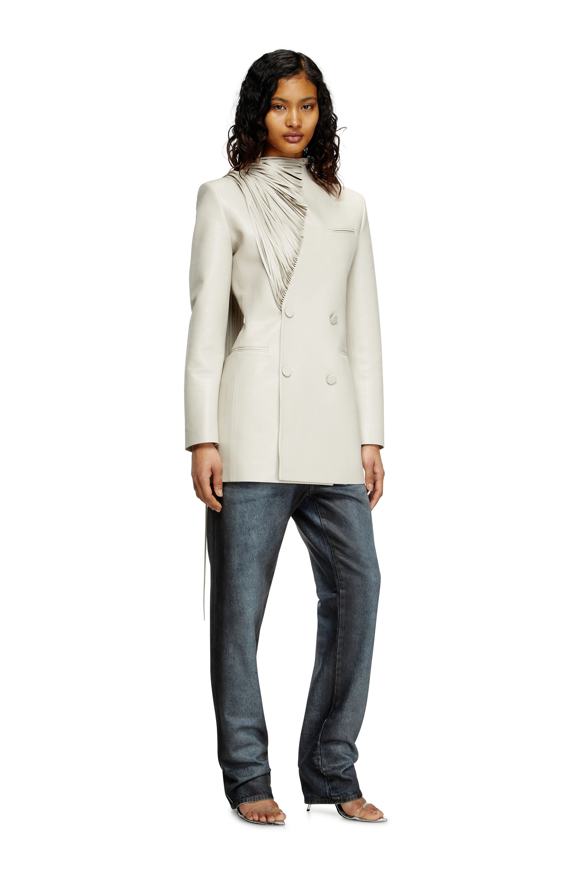 Diesel - G-SHANK, Cappotto corto con sciarpa sfrangiata Donna in Grigio - 3