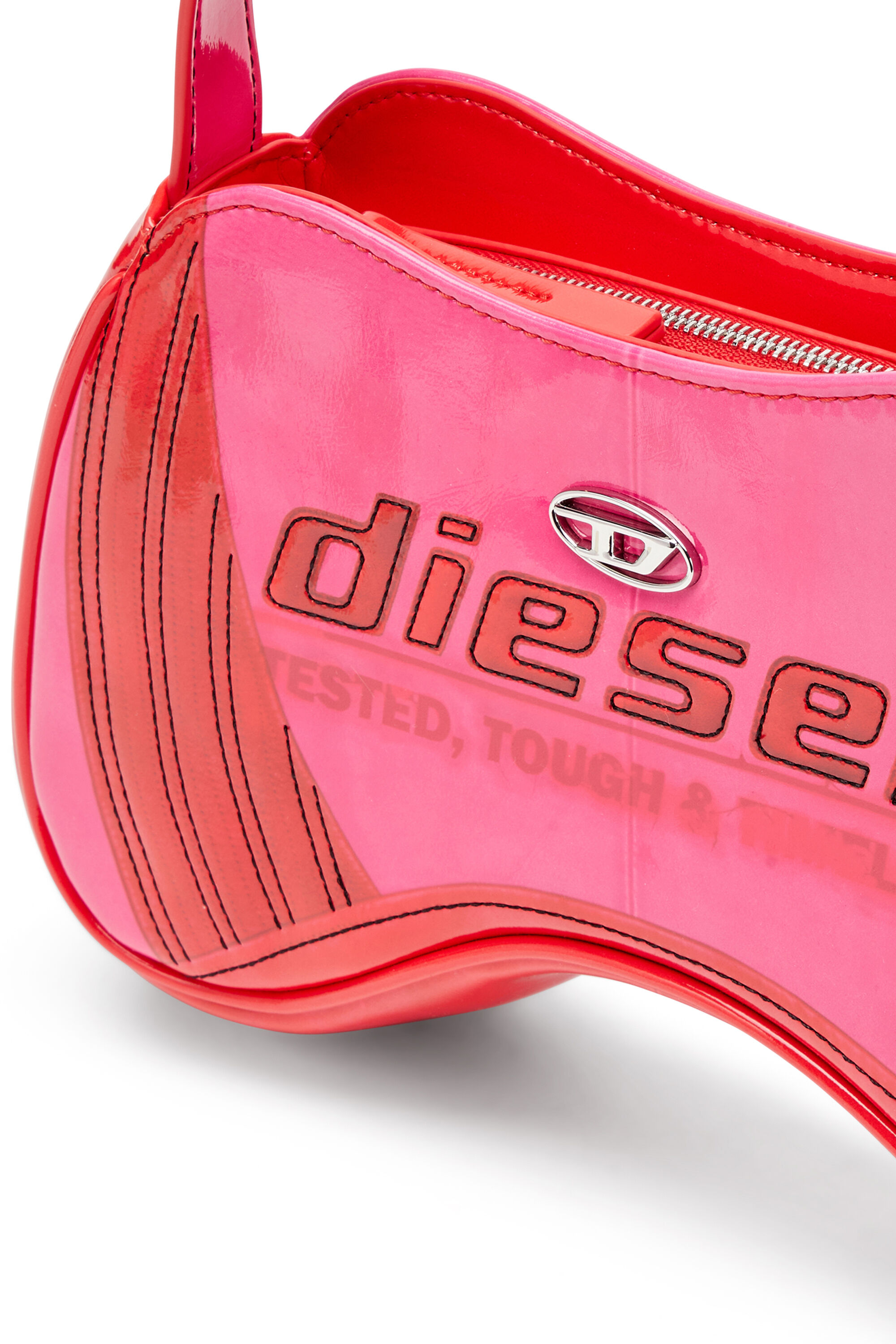 Diesel - PLAY SHOULDER, Play-Borsa a spalla lucida con dettagli biker Donna in Rosa - 2