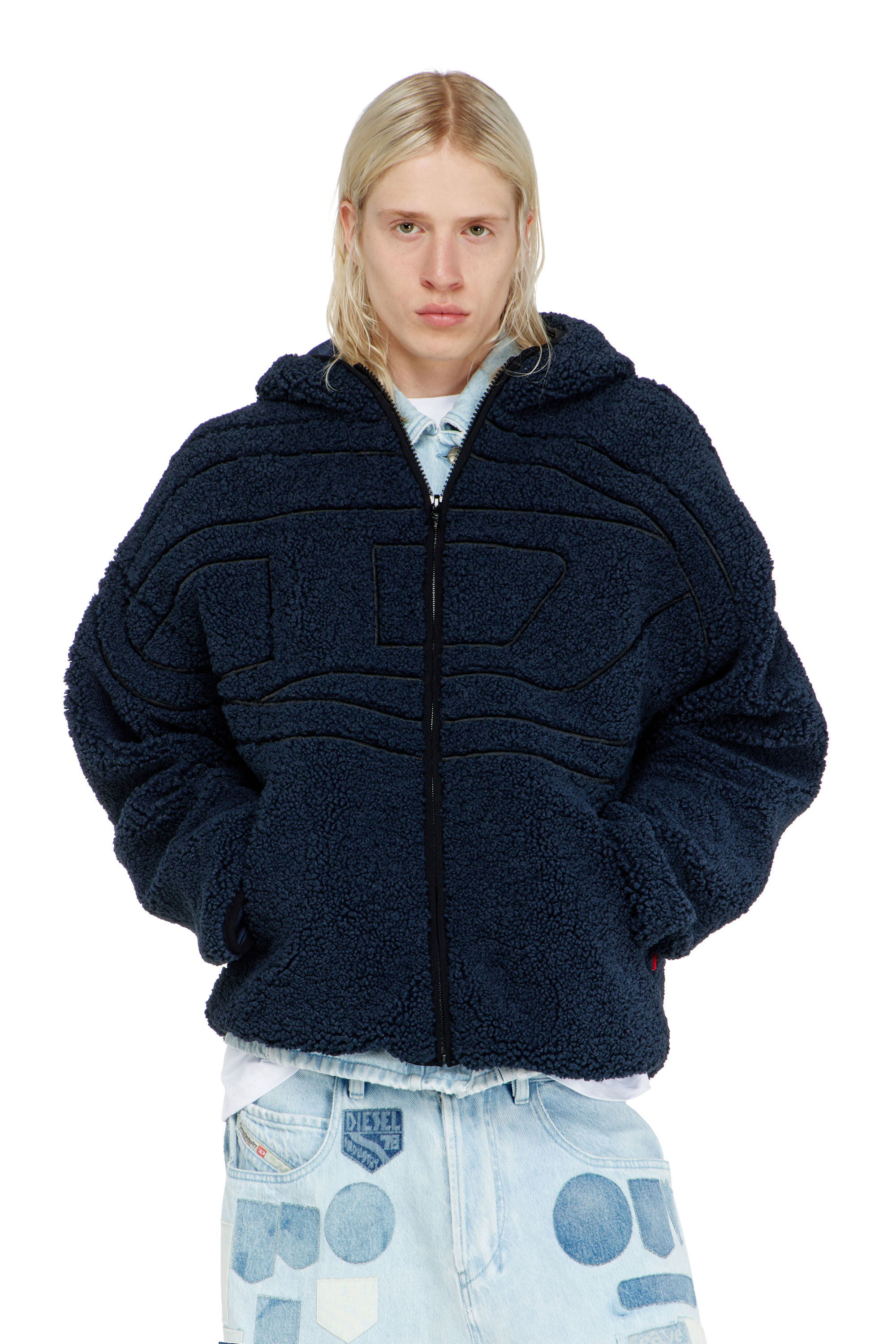Diesel - S-ZAT, Veste &agrave; capuche en peluche Homme in Bleu - 3