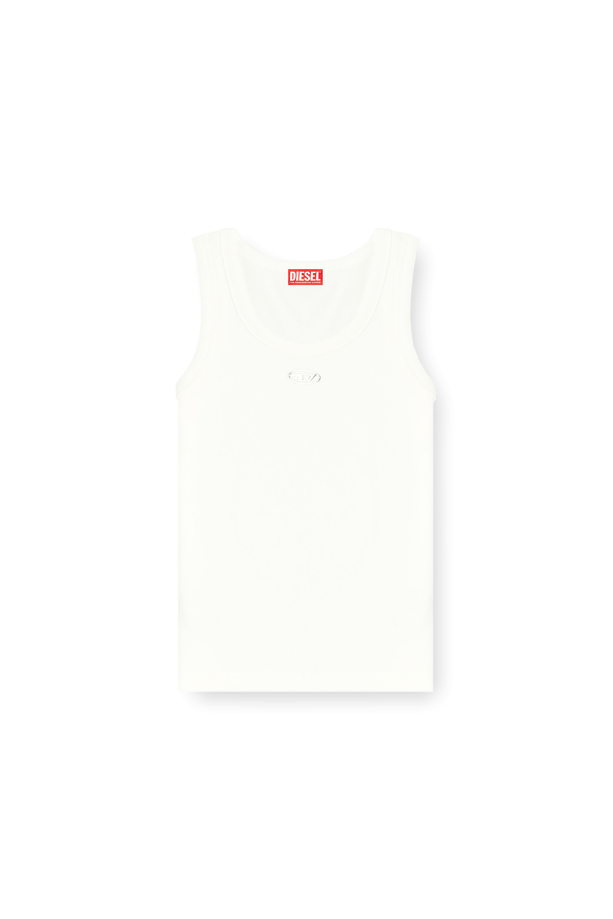 Diesel - T-ANKI-OD, Canotta slim a costine con Oval D metallica Donna in Bianco - 2