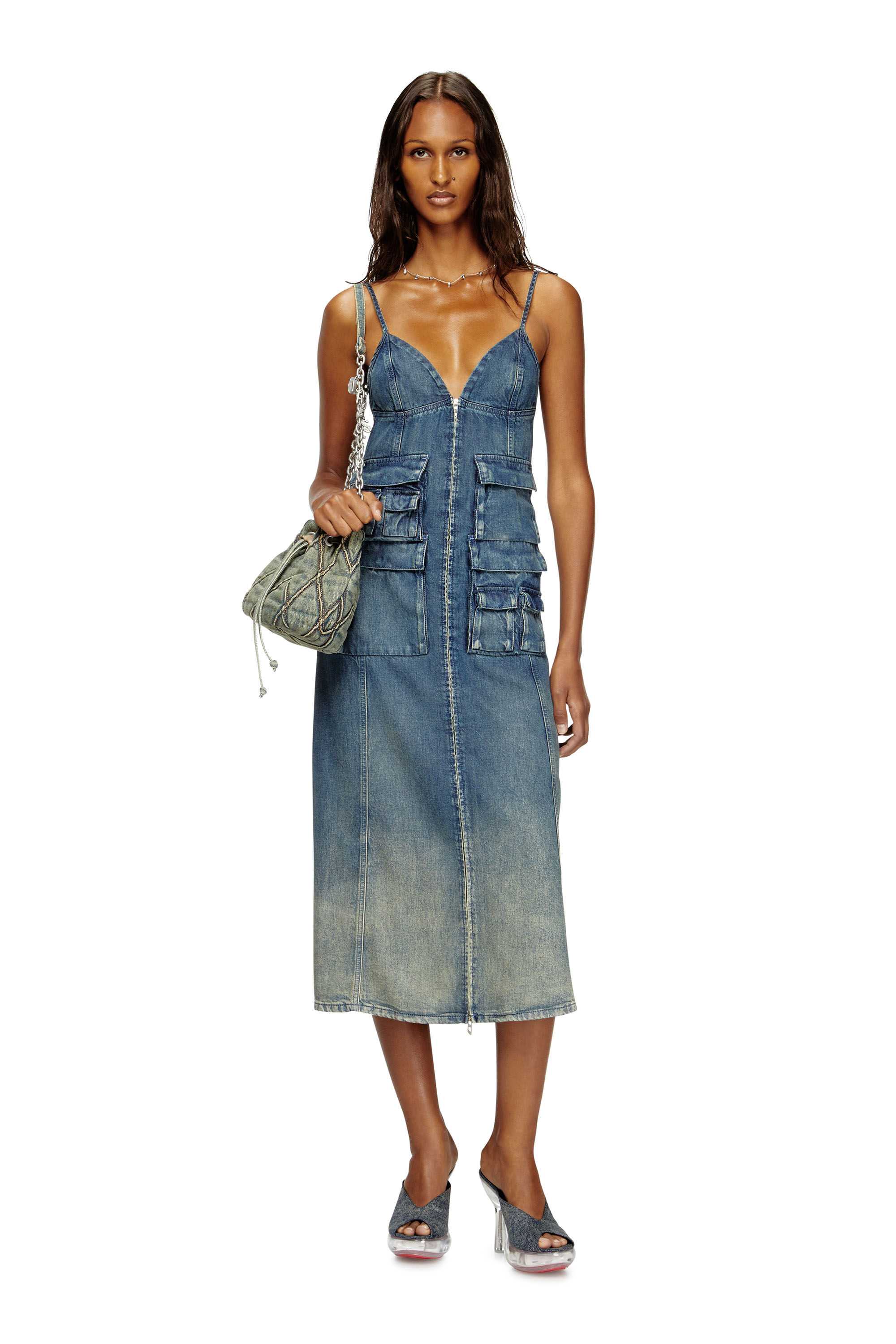 Diesel - DE-MELVI-S, Abito in denim fluido sfumato Donna in Blu - 1