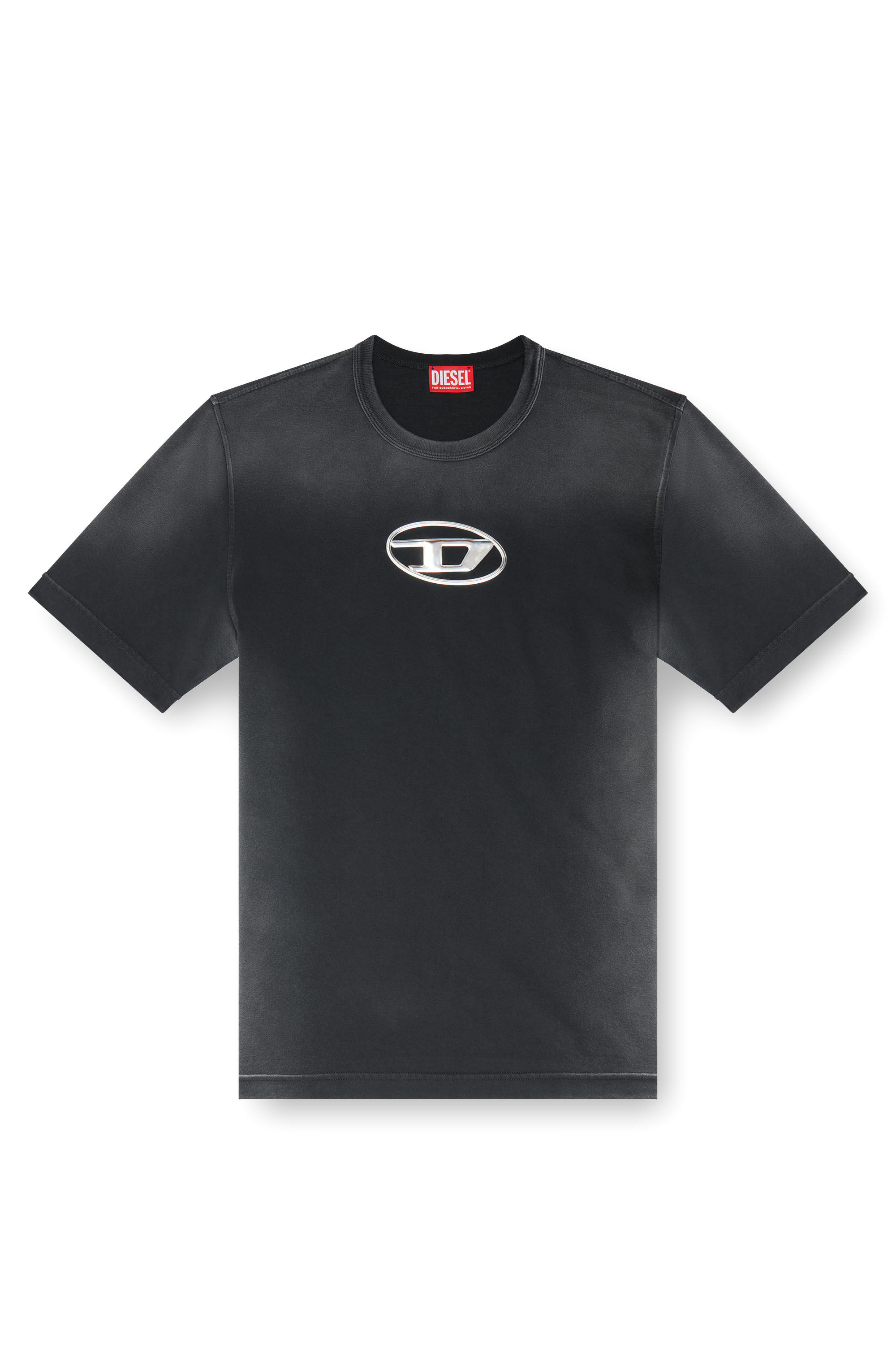 Diesel - T-ADJUST-Q8, Herren Verblasstes T-Shirt mit ausgeschnittenem Oval D in Schwarz - Image 2